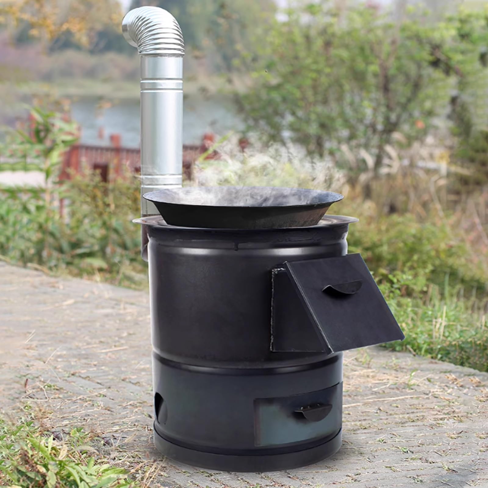 Stufa A Legna Da Campeggio Con Tubo, Con Ampia Porta Carburante, Cassetto Cenere E Alette Di Aspirazione Aria Per Interno Esterno Campeggio Cucina Domestica(40 * 40 * 50cm)