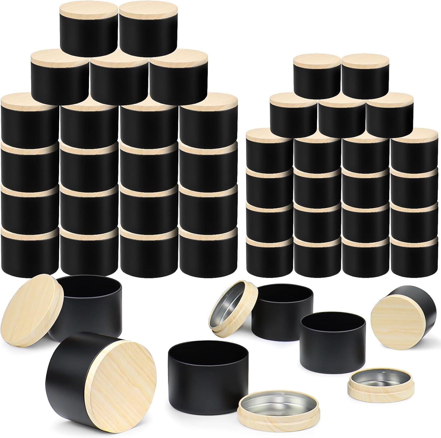 48 Pcs Candle Tins, Matte Black Candle Container with Lids, 8 OZ and 4 OZ