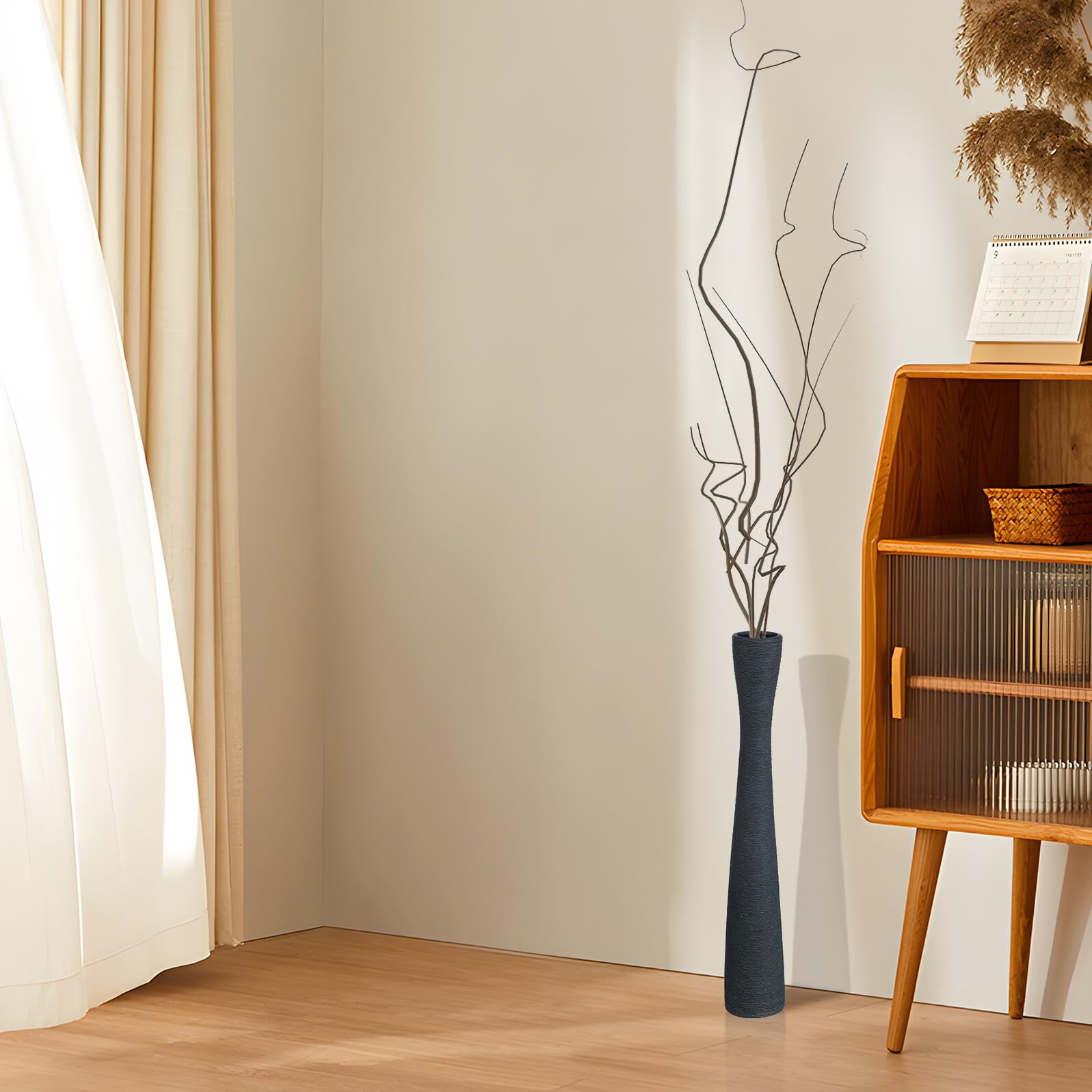 Schlanke Keramikvasen Große Bodenvase 2 Stück in Schwarz mit Schmalem Hals Dekorative Hohe Vasen als Stilvolle Wohndeko für Wohnzimmer und Arbeitsplatz