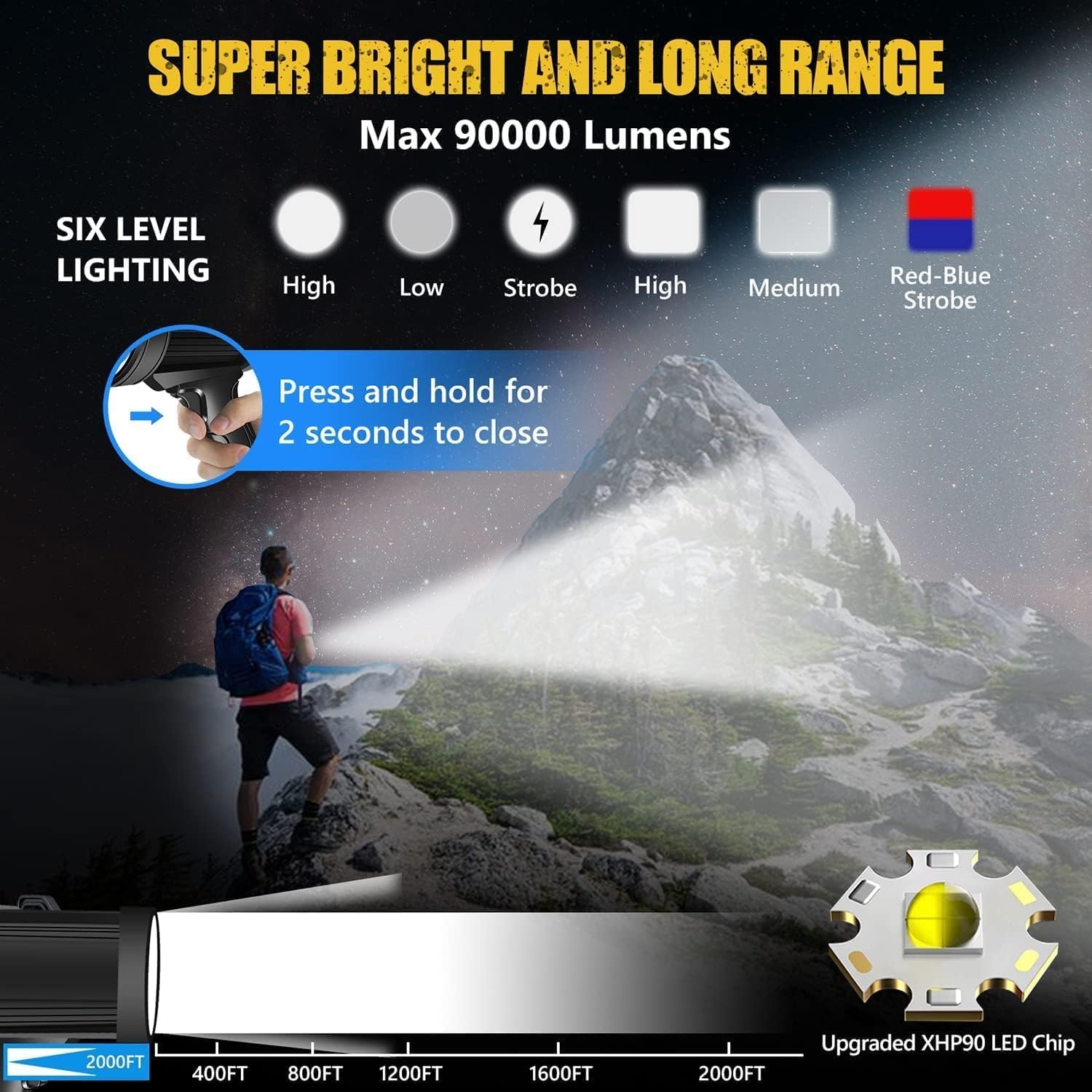 MAPPLE CREATION Aluminum Alloy High Lumen LED Flashlight, Solar Flashlight Carry Rechargeable LED Work Search Light for Camping, Fishing, Hiking Or Emergency Tip Light Portable Flashlight 2