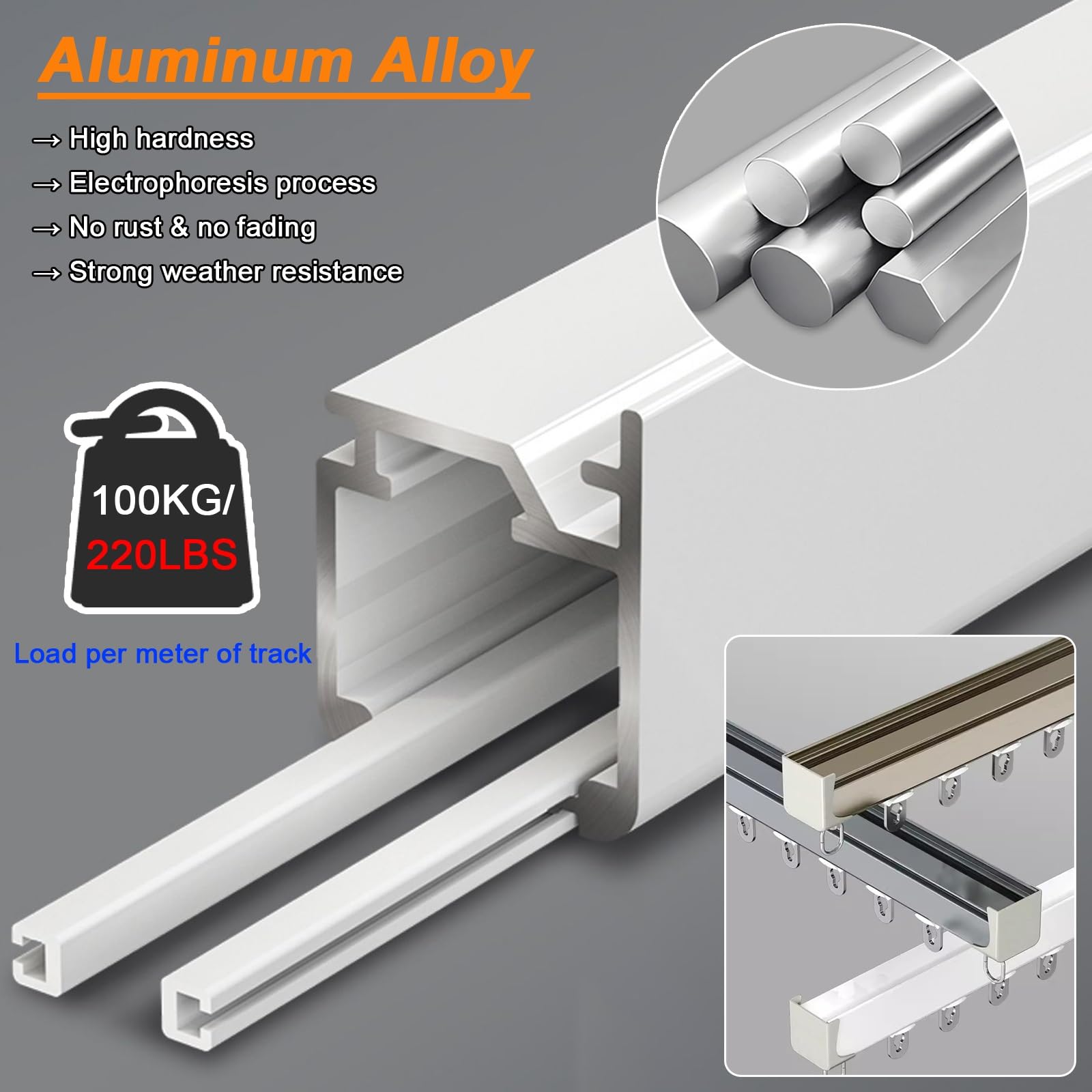 Aluminiowy system szyn przesuwnych o długości 6ft, niestandardowa szyna do kamperów, szpitali, salonów i okien wykuszowych, elegancka, czarna konstrukcja, trwała i łatwa w instalacji