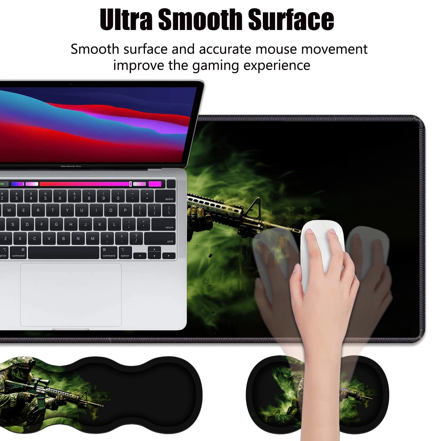 4-in-1 Ergonomisches Mauspad aus Memory-Schaum, Handgelenkauflage-Set, große XXL-Gaming-Schreibtischunterlage + Tastatur-Handgelenkauflage + Maus-Handgelenkkissen + Untersetzer für Zuhause, Büro,