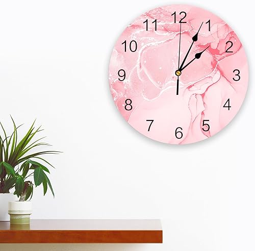 Miniatura 3 de Reloj de pared de 10 pulgadas, silencioso, sin tictac, con textura de mármol rosa abstracto, reloj decorativo redondo para sala de estar,