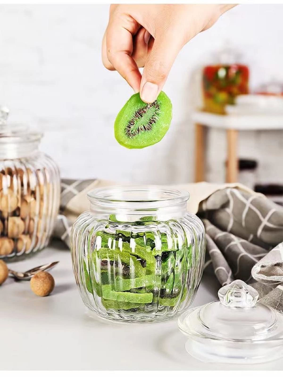 Set di 3 barattoli di vetro con coperchio, grandi barattoli per biscotti in vetro trasparente per cucina, per pasta, farina, cereali, caramelle, caffè, chicchi di biscotti