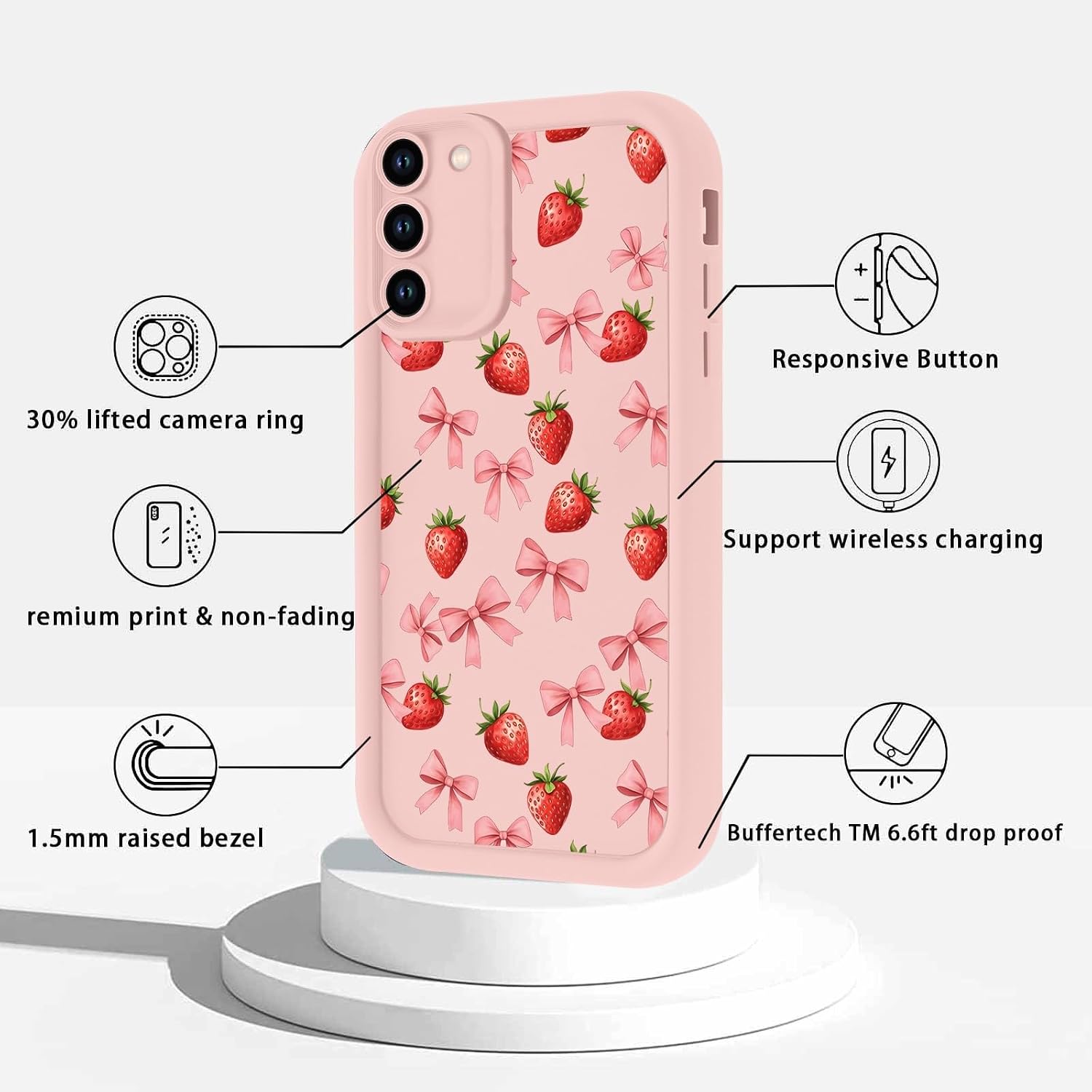 Stylish Phone Case for Samsung Galaxy S20 FE/S20 Lite 6,5", Cute Bows Bowknot Ribbon Pink Strawberry Fruit Design for Girls Women, Soft TPU Shockproof Protective Girly Funda, Fashion image 4