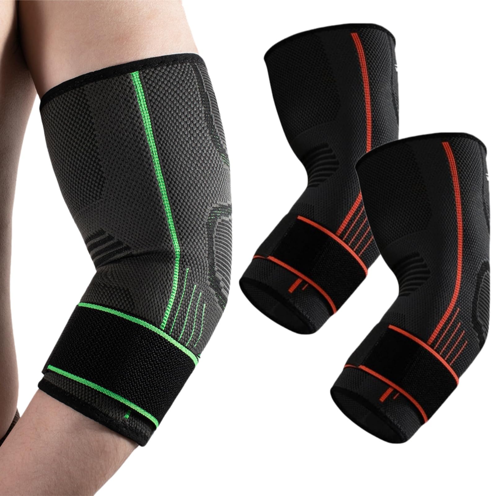 Glomaro 3D-Ellenbogenbandage zur Dekompression Kompression (2 Orange,L)