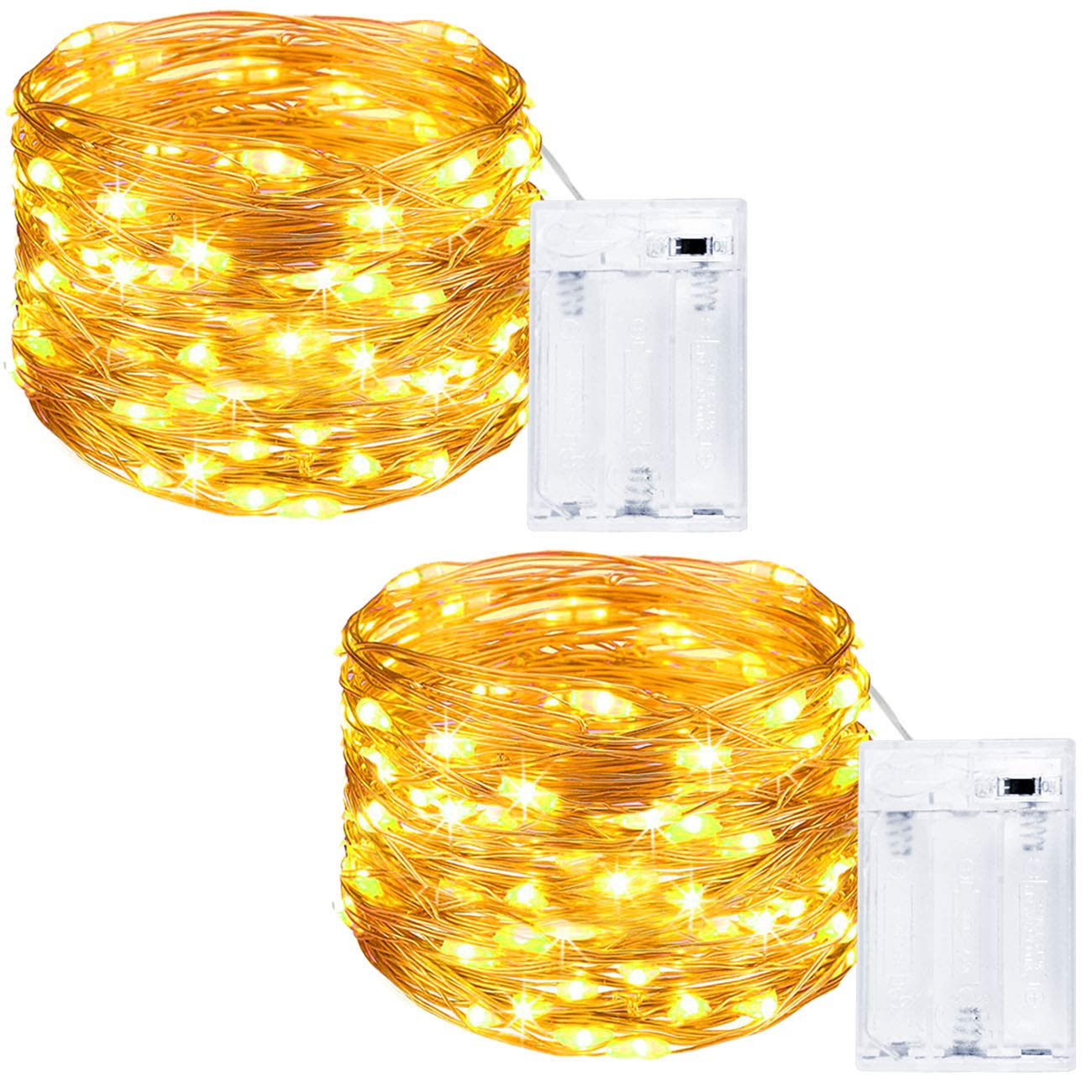 5m 50 LED Fairy Lights Battery Powered, 2 Packs Copper Wire Micro LED String Lights Indoor, Battery Fairy Lights for Bedroom Christmas Tree Wedding Birthday Party Halloween Decorations(Warm White) โ image 1