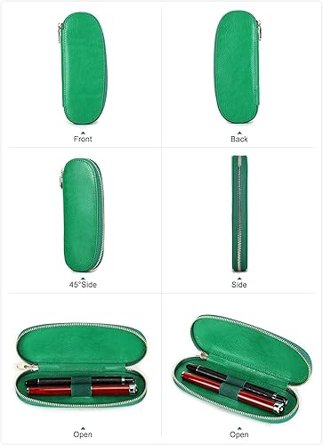 Vista 135 de Top Grain - Estuche organizador de cuero genuino para 12 bolígrafos y lápices, diseño minimalista sólido, hecho a mano, cierre magnético con cajón