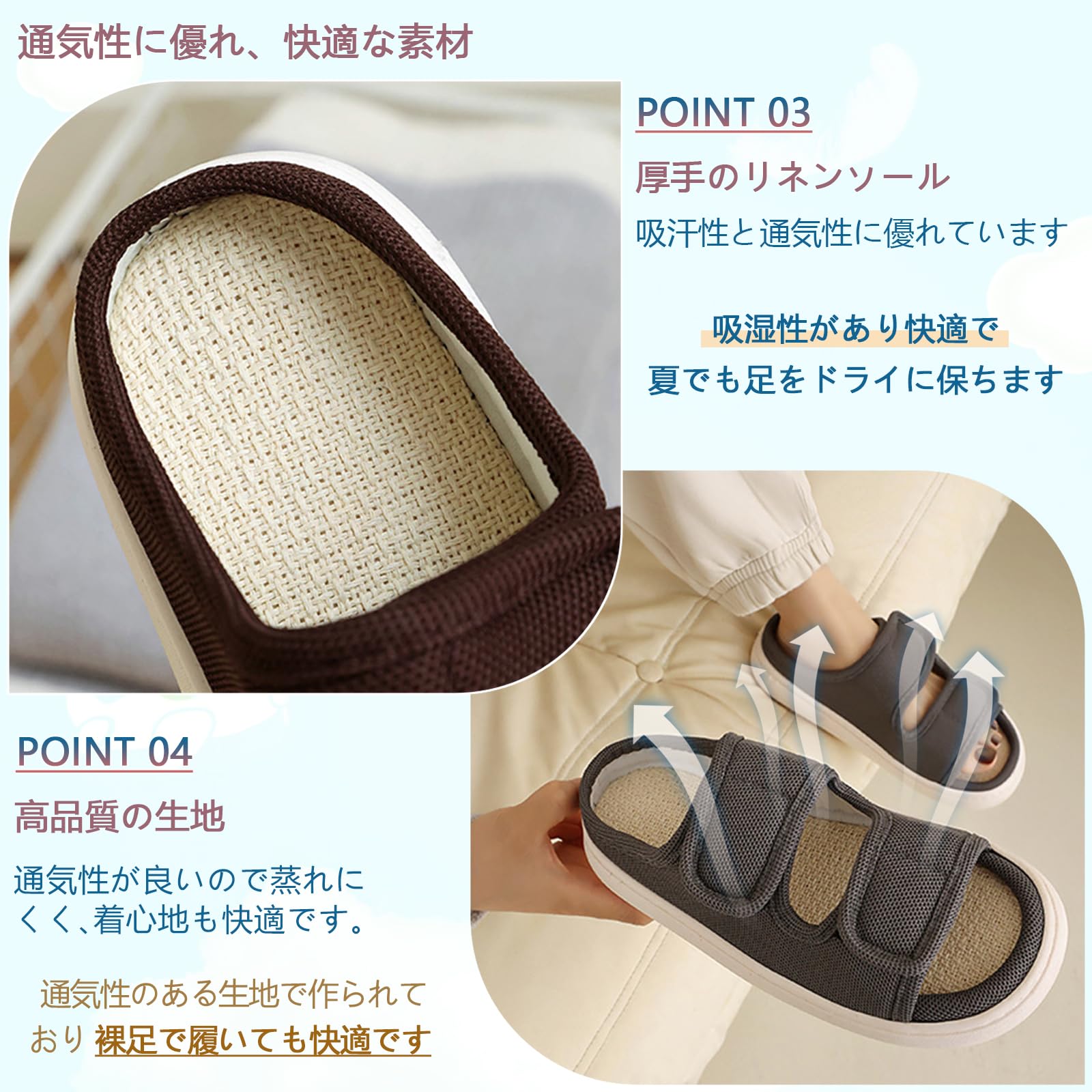 MIZUYDCERA 転倒予防シューズ つま先なし 介護シューズ リハビリシューズ 老人靴 オープントゥ スリッパ 男女兼用 フルオープンタイプ サンダル 幅広 外反母趾 甲高 足の腫れ ベルクロ 室内室外(グレー,25cm)