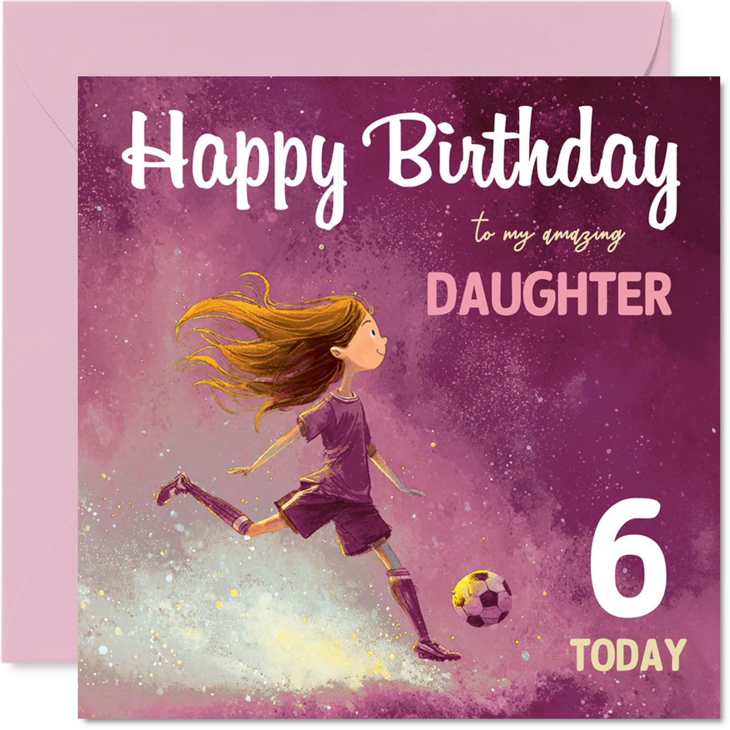 6th Birthday Cards for Daughter - Football Girl - Happy Birthday Card for 6 Year Old Girl Daughter Stepdaughter, 145mm Bday Greeting Cards