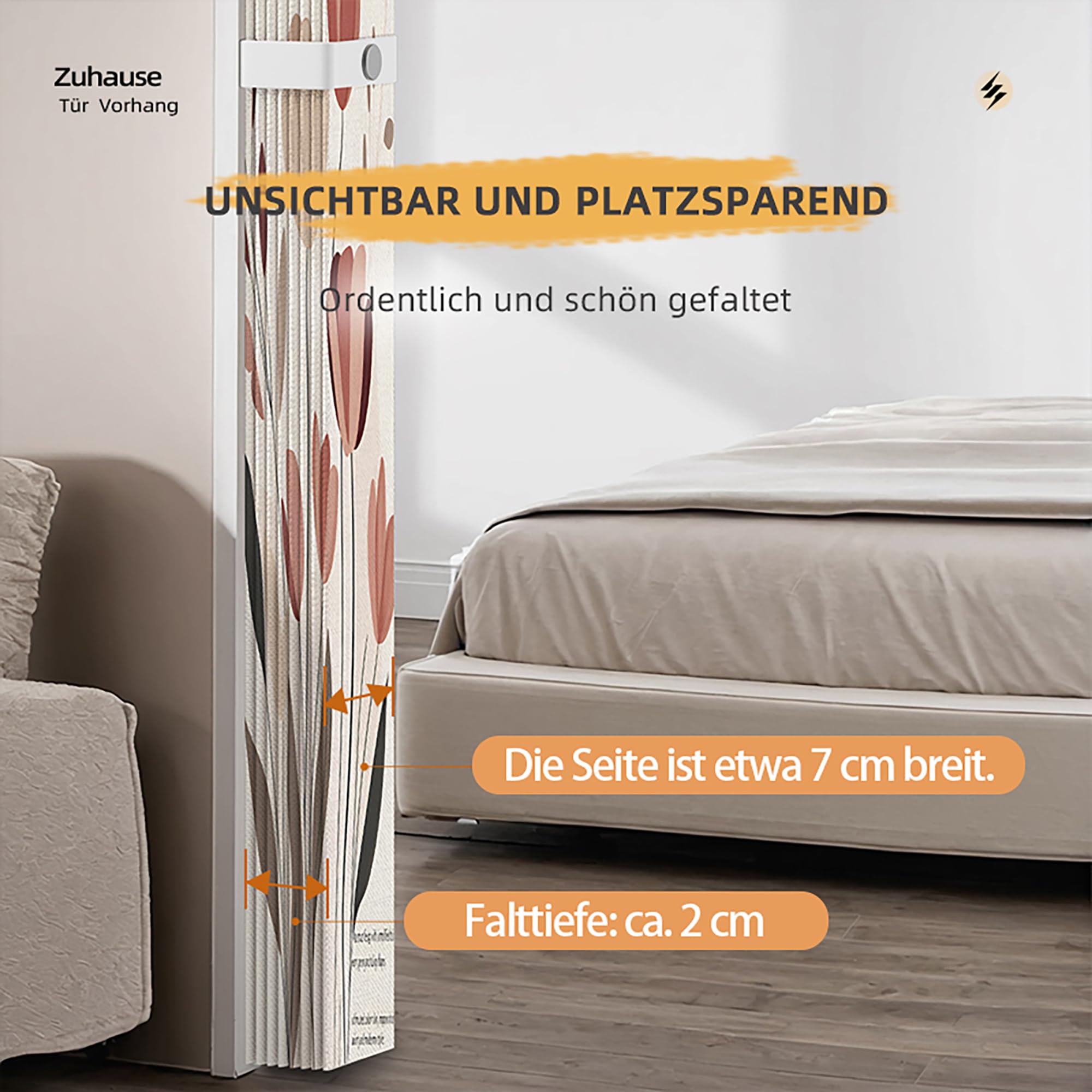 Magnetischer Türvorhang mit Verdunkelung & Blumen-Druck - Faltbarer Raumteiler für Bad, Schlafzimmer, Wohnzimmer (105cm×200cm, Design B)