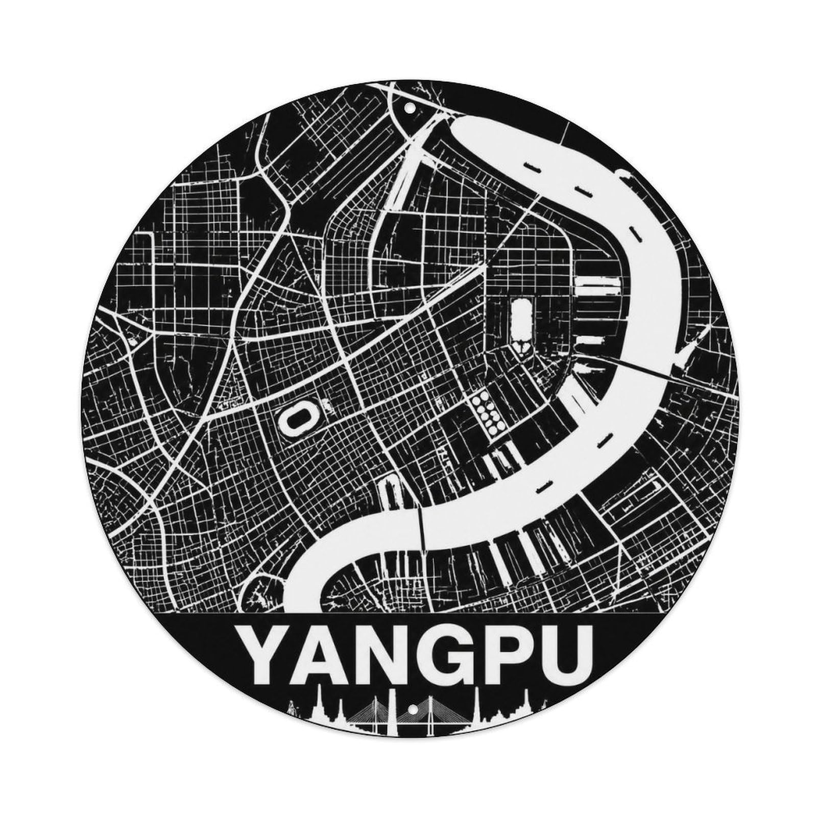 Odgynaw 8X8inch(20X20cm) Yangpu District Shanghai Contour Lines Graphic Route Metal Tin Sign