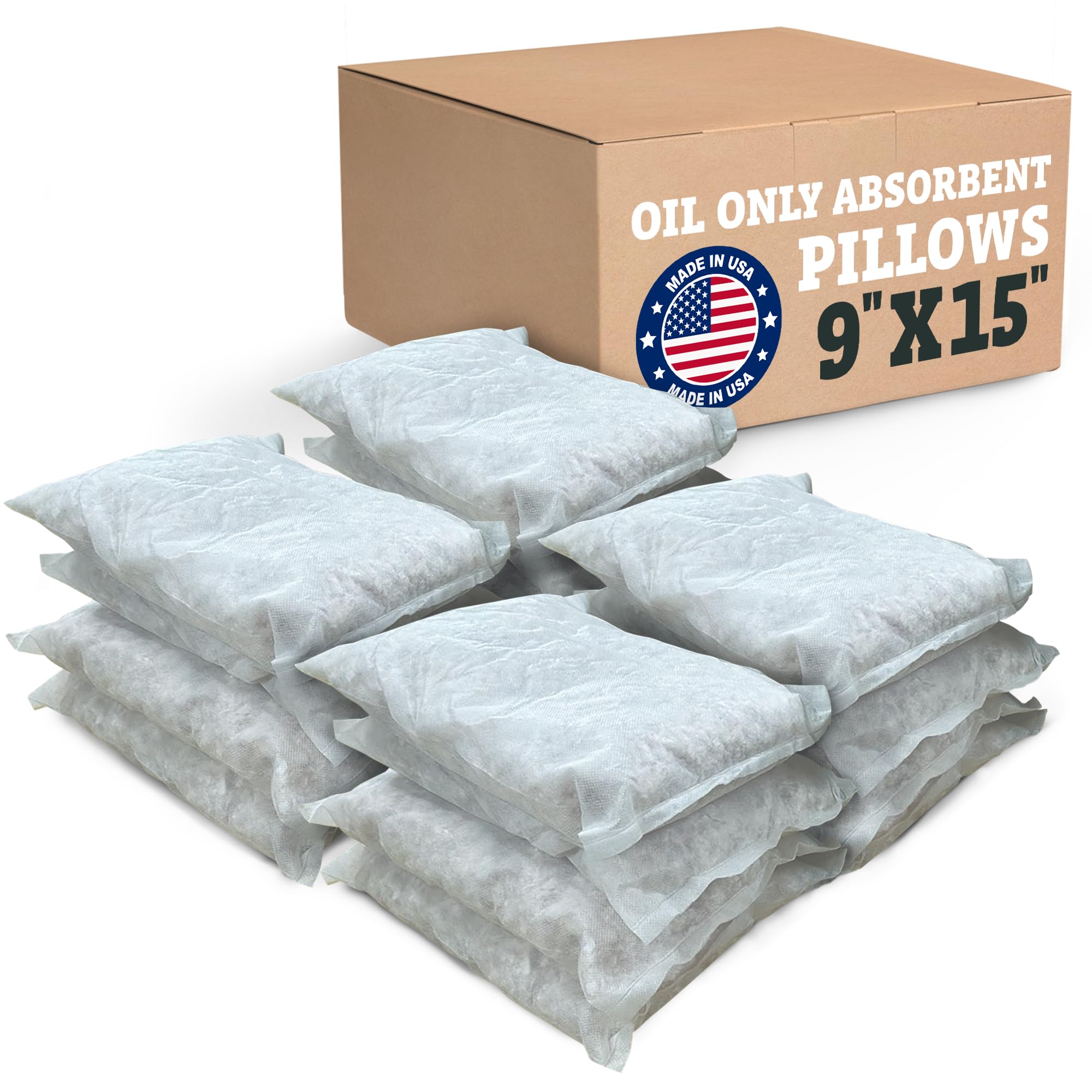 Min-Tech 9"x15" Oil Only Absorbent Pillow (16 Per Box) (Absorbs Oil Products Only) Made with Recycled Polypropylene Absorbent for Oil, Fuel, Diesel, & Hydraulic Fluids