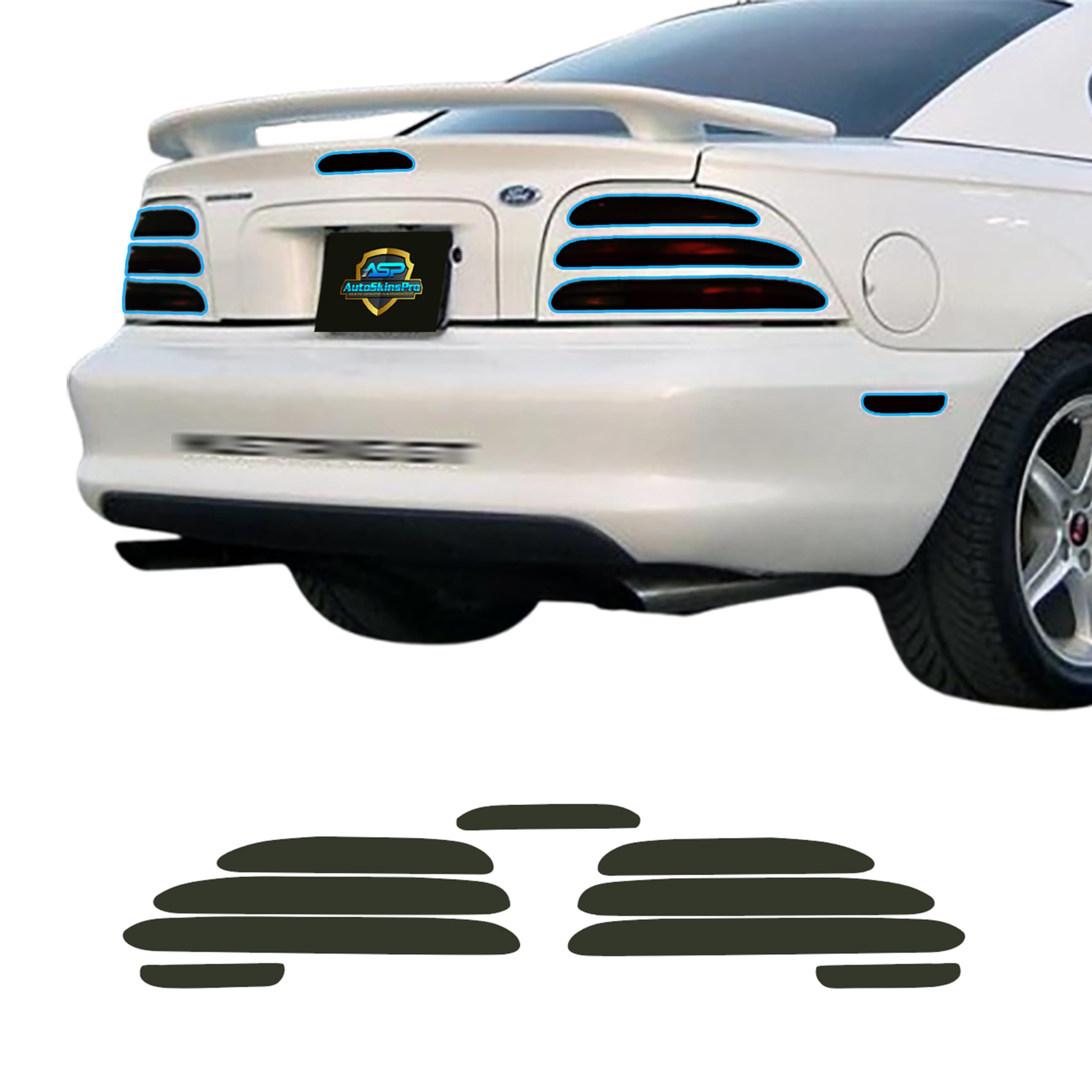 Mustang Pre-Cut Vinyl Tint Overlay. Taillight, Marker, Third Brake Light Covers (1994 1995) Dark 20%