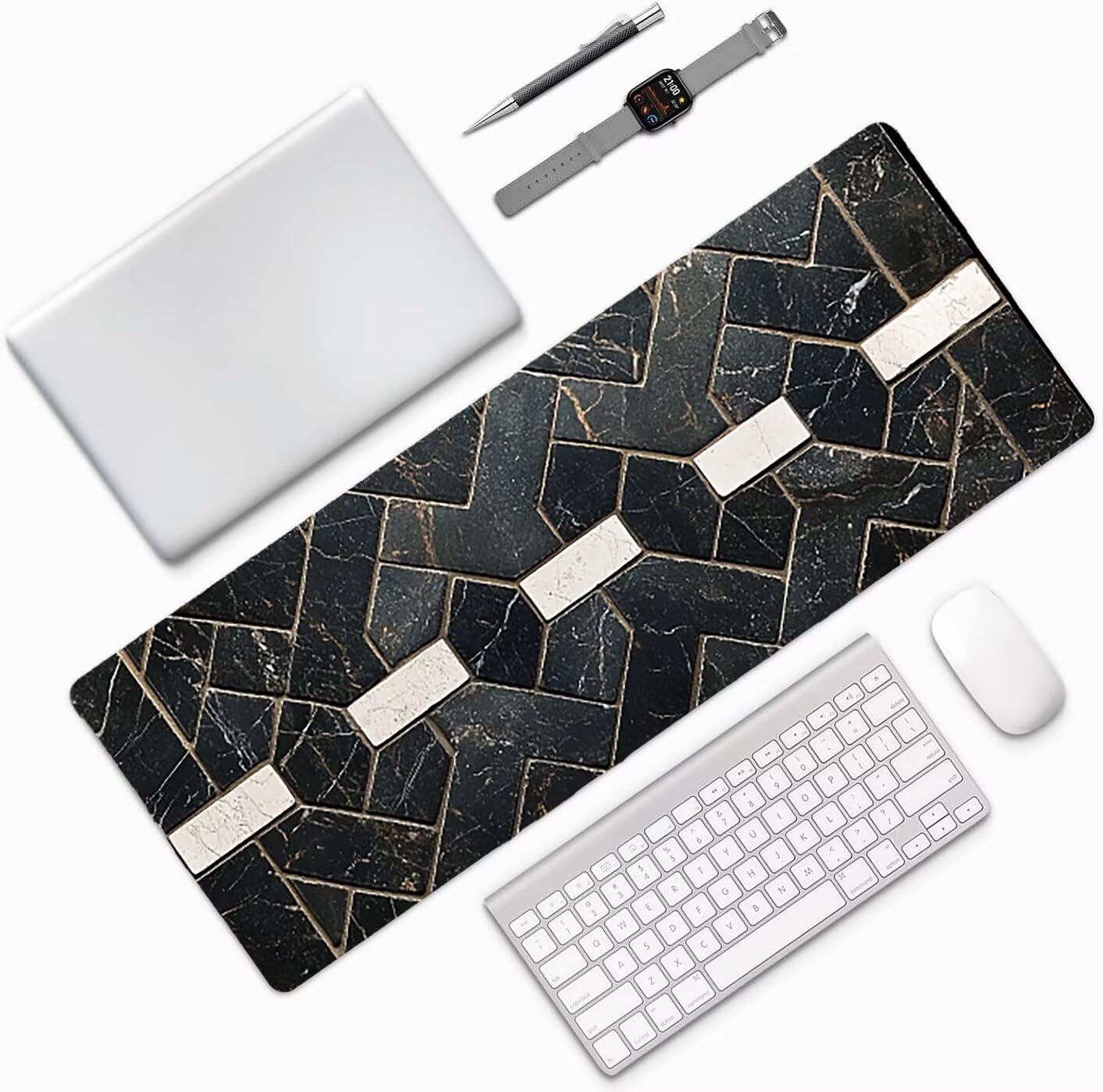 Lpfieonn Retro Großes Schreibtischunterlage, XXL Schreibtischunterlagen, Schwarz XXL Wasserdicht Gaming Mousepad mit Vernähter Rand und Rutschfeste Gummibasis, für Laptop/Hause/Büro 120x60cm PF-3705