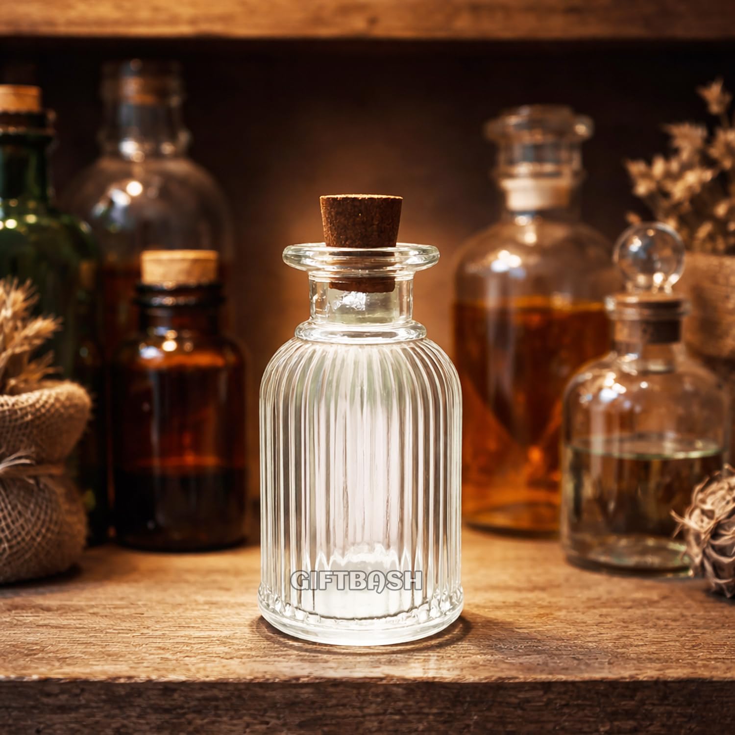 Premium Ribbed Glass Diffuser Bottle with Wooden Cork Lid, Pack of 4 Pcs, 100ml Each, Transparent | Multipurpose Use for Aromatherapy, for Spa, Home and for Office-image-32