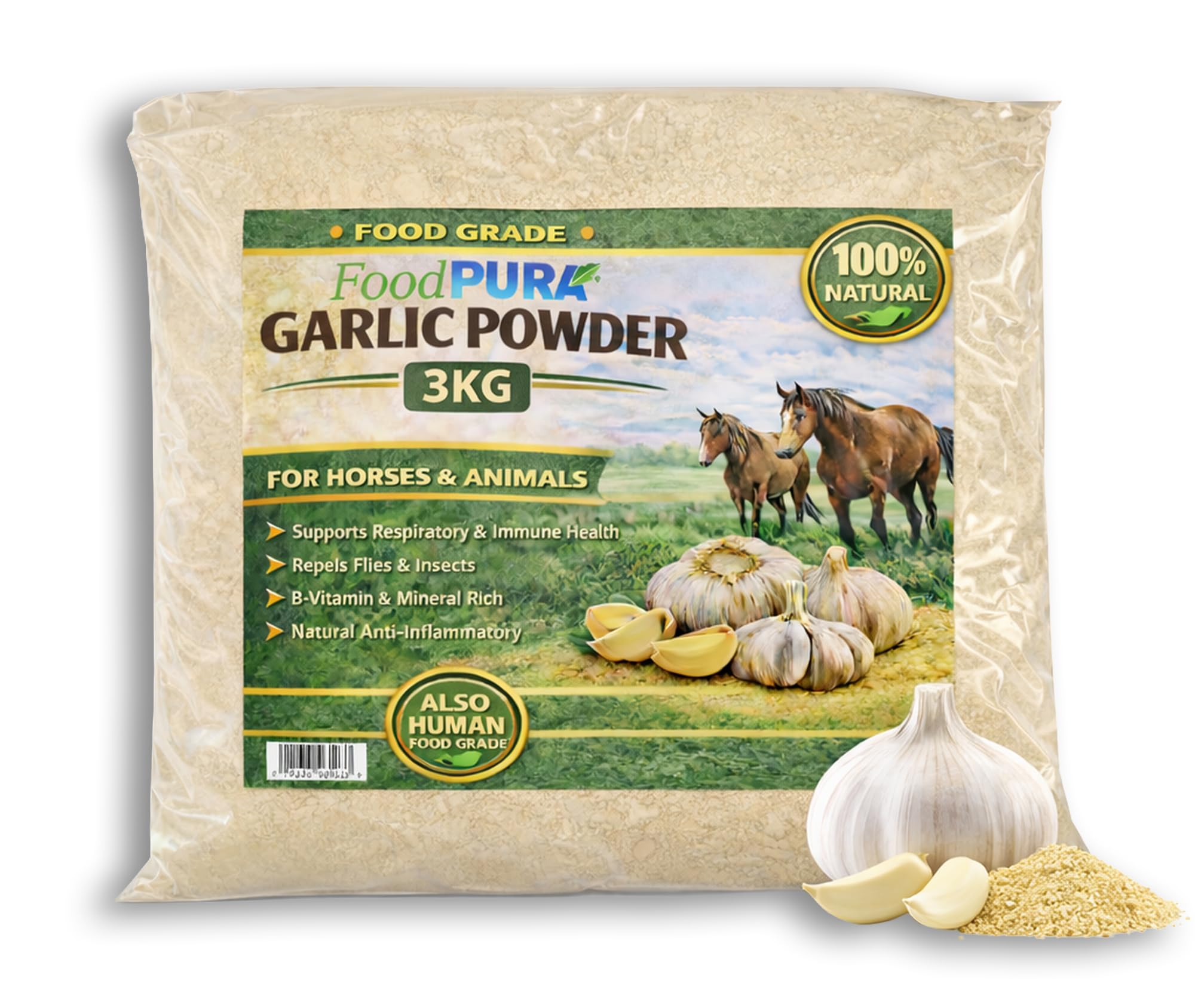 FOOD PURA® 3KG Garlic Powder - Horse Animal Feed Supplement. Also Human FOOD Grade FRESH Stock!