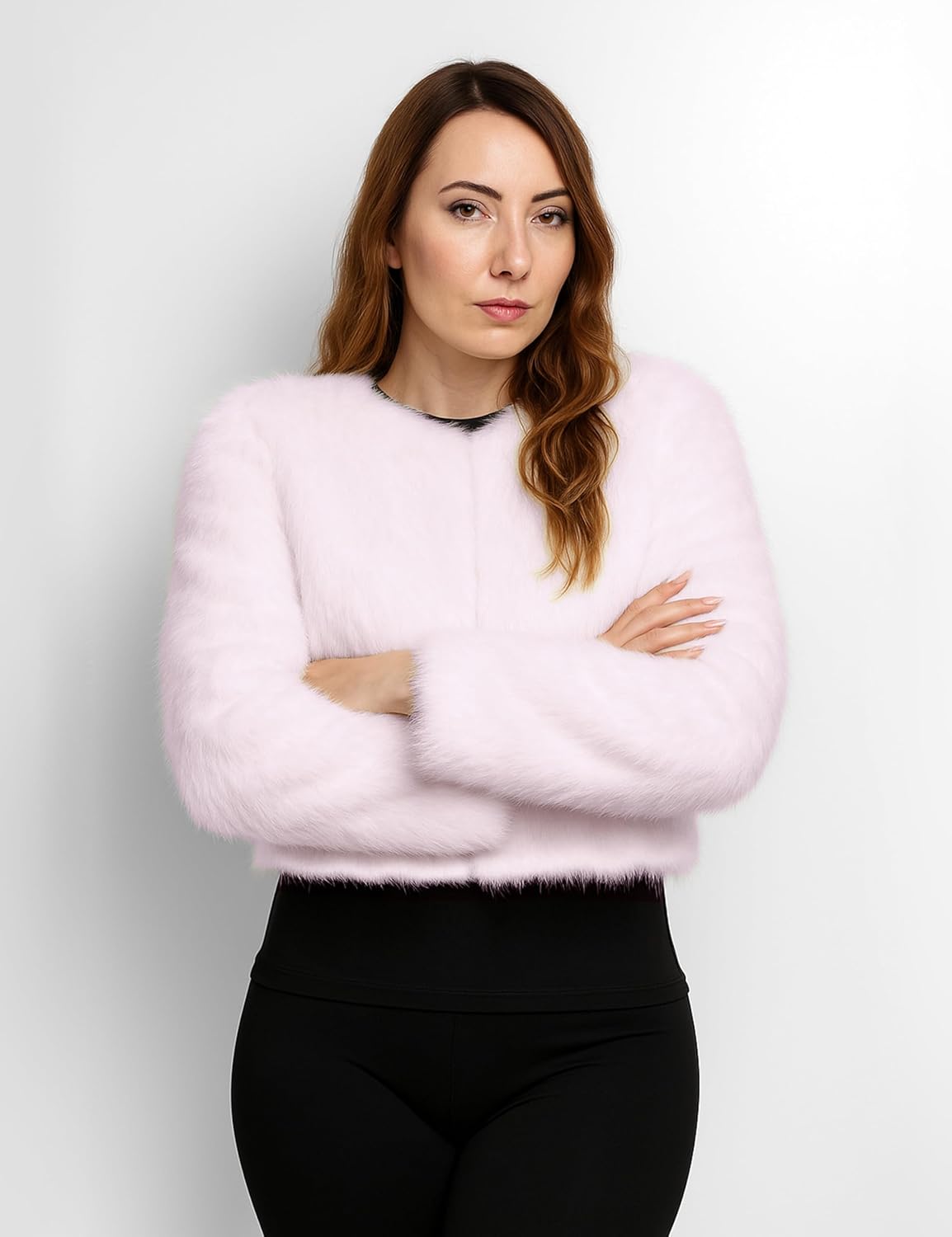 Womens Faux Fur Coat Long Sleeve Cropped Jacket Fluffy Winter Shaggy Warm Cardigan Outerwear - Image 2