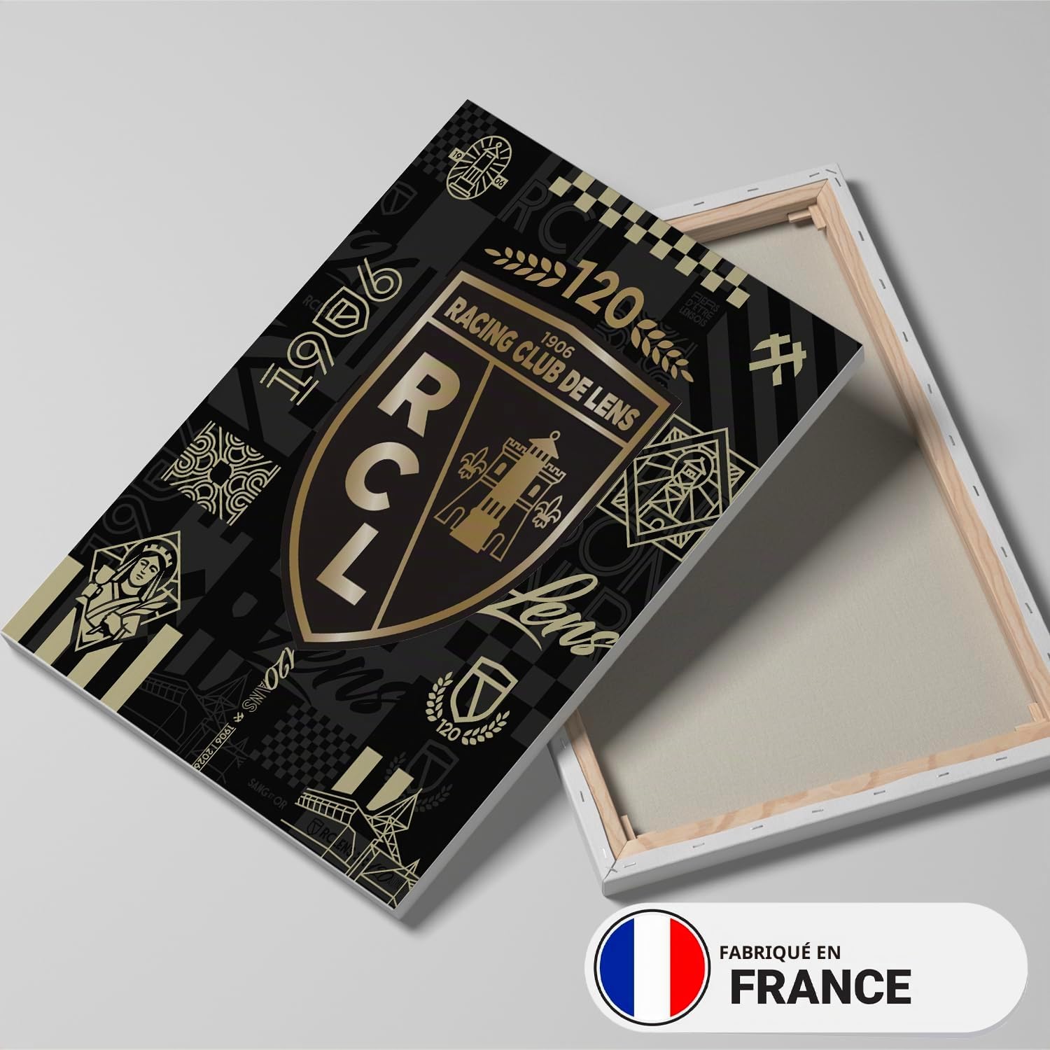 Toile Racing Club de Lens – Édition 120 Ans | Produit Sous Licence Officielle | Format 50x40 cm | Édition historique 120 ans | Fabriqué en France | Décoration Supporters – Personnalisation Prénom