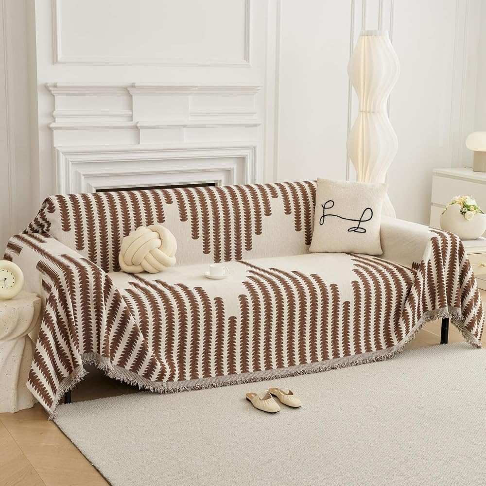 Stylista Premium Reversible Double Sided Sofa Throw Cover- Ultra Soft, Modern Patterned and Decorative Cover for All Sofa Types, 3-Seater, Brown-image-21