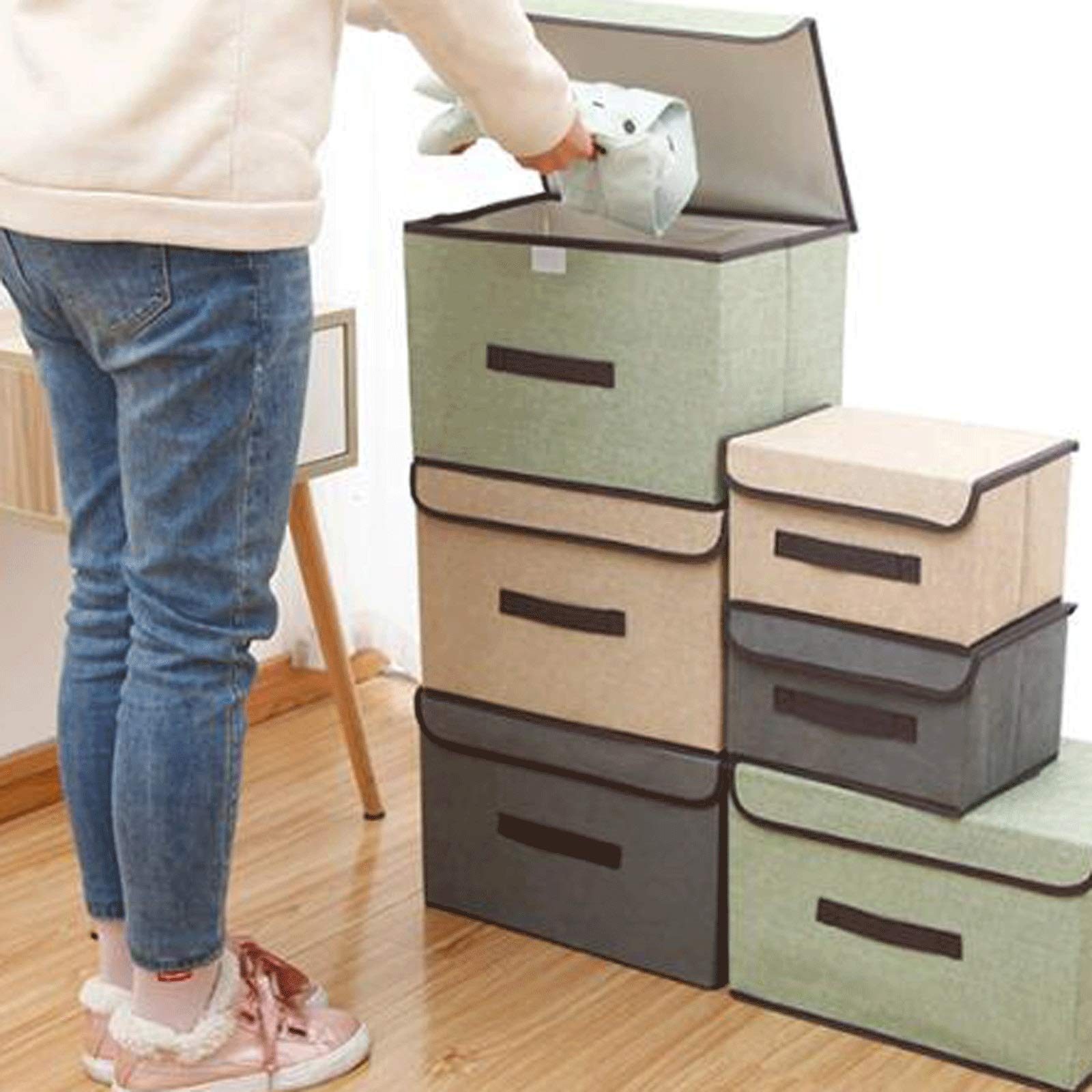 Cestino portaoggetti per uso domestico, grande capacità, in tessuto non tessuto, scatola portaoggetti in tessuto, scatola per organizzare l'armadio, pieghevole, scatola portaoggetti per vestiti,