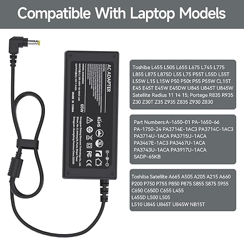 Miniatura 7 de Cargador de computadora portátil adaptador de CA de repuesto para Toshiba Satellite C55 C55D C55T C655 C675 C850 C855D C875 Toshiba Portege Z30 Z930
