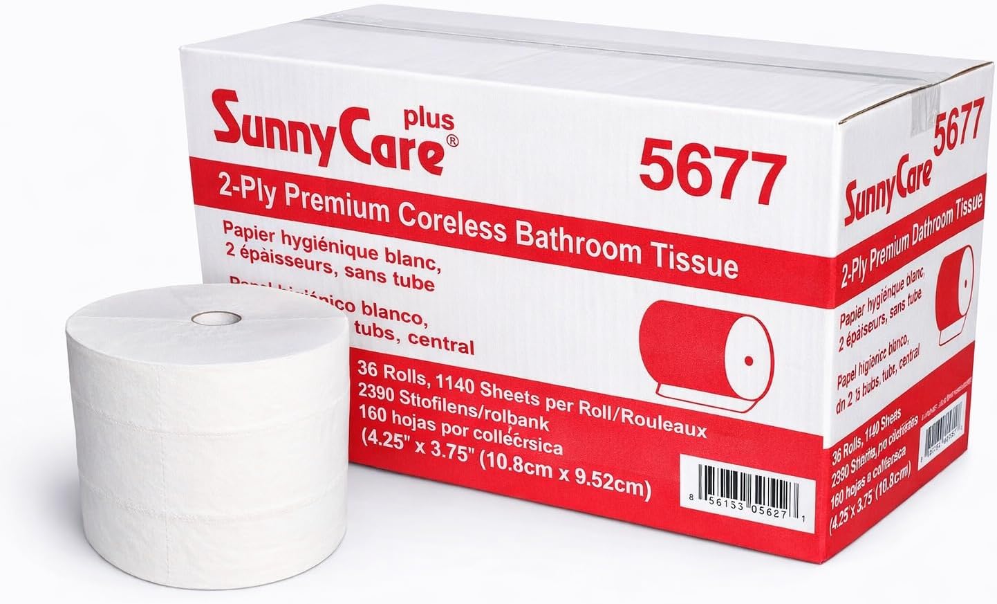 SunnyCare #5677 White 2-Ply Compact Coreless Bath Toilet Paper Tissue, 1500 Sheets/Roll,18 Rolls/Case | Coreless Bath Toilet