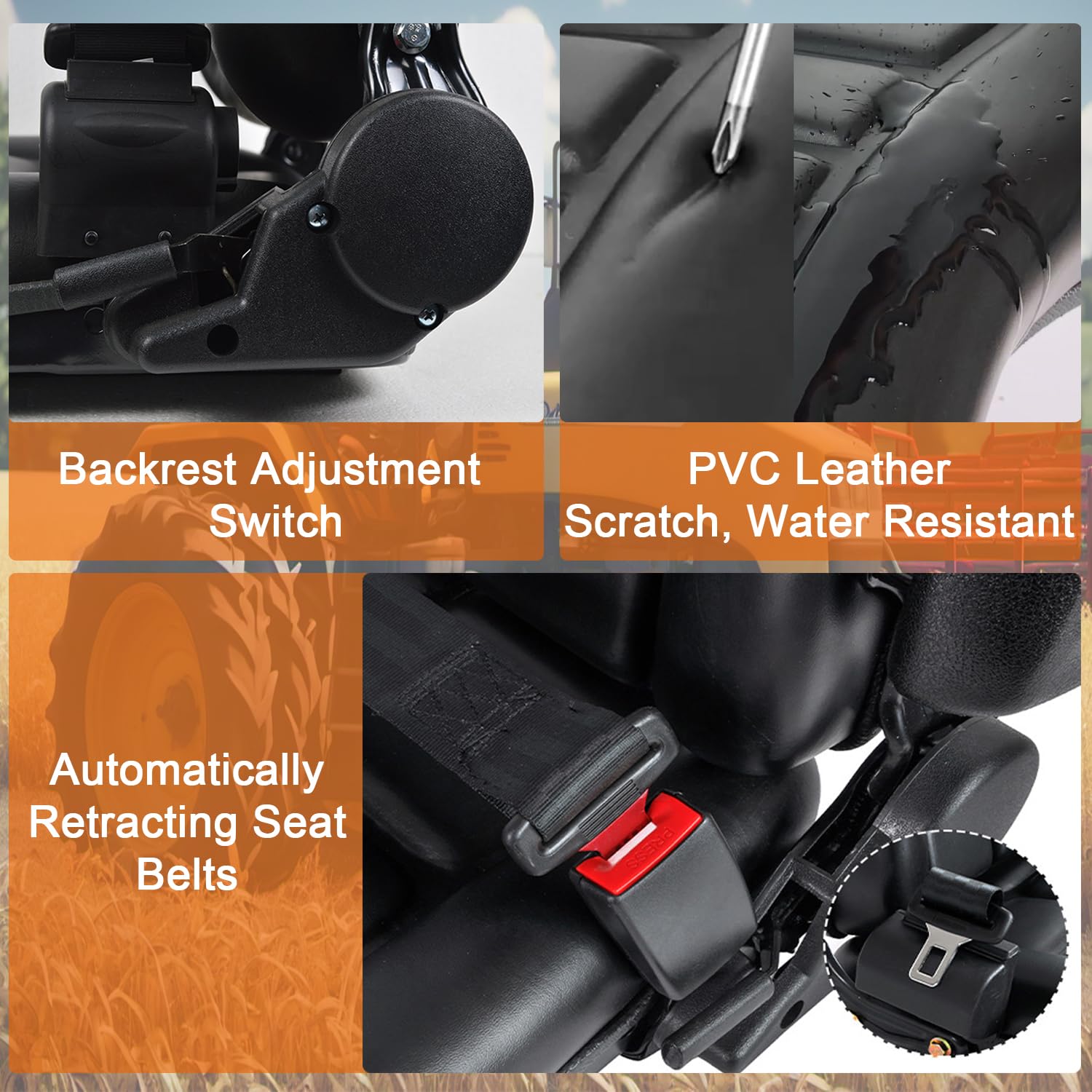 Universal Gabelstaplersitz, Traktorsitz mit Sicherheitsgurt, verstellbare Rückenlehne und Armlehnen, Heavy Duty Klappsitz PVC wasserdicht für Kompaktlader, Bagger, Baggerlader, Teleskoplader