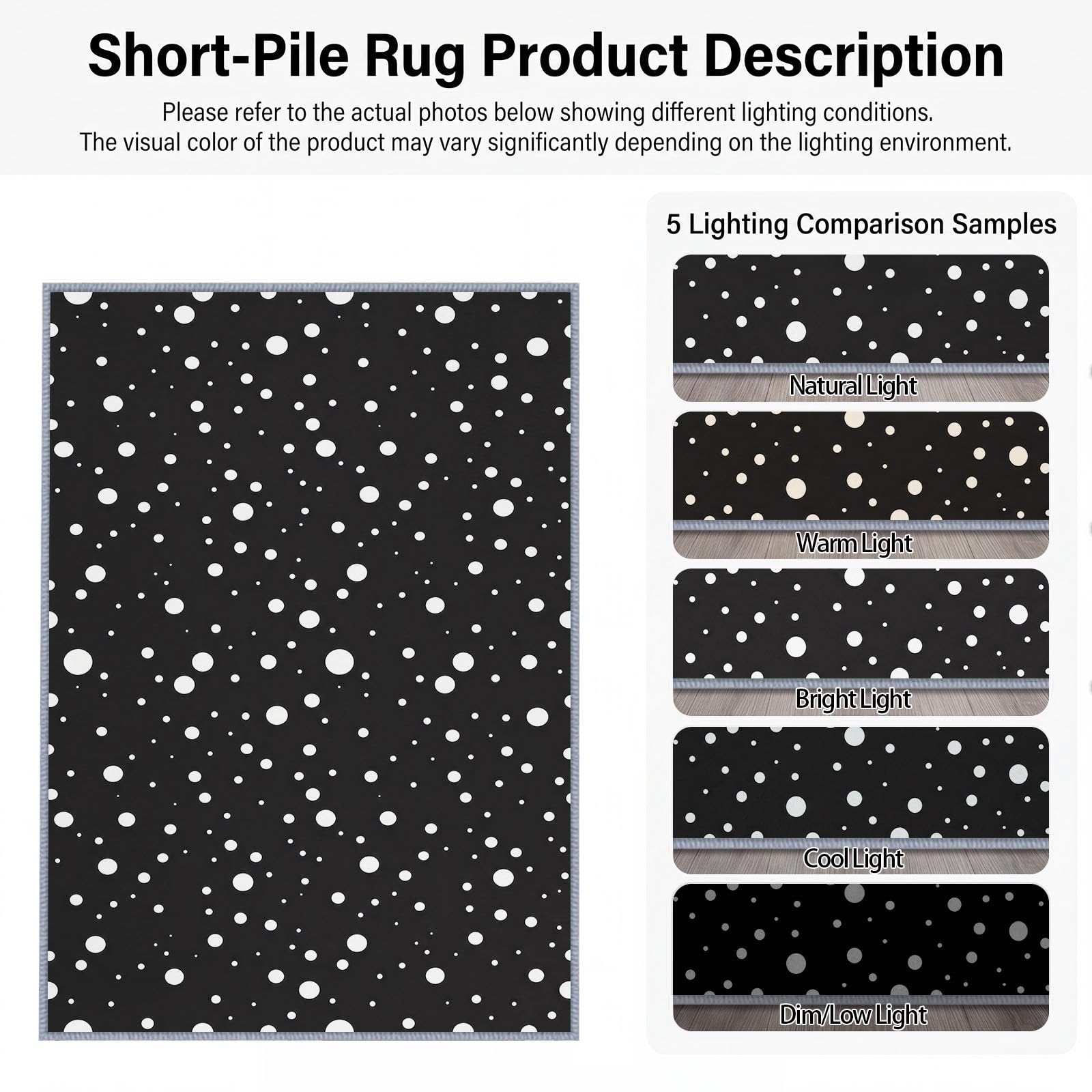 Générique Géométrie Pois Noirs Et Blancs Tapis Salon 160 x 230 cm, Lavable en Machine Antidérapant Tapis Moderne pour Chambre Descente de Lit Salle a Manger Bureau