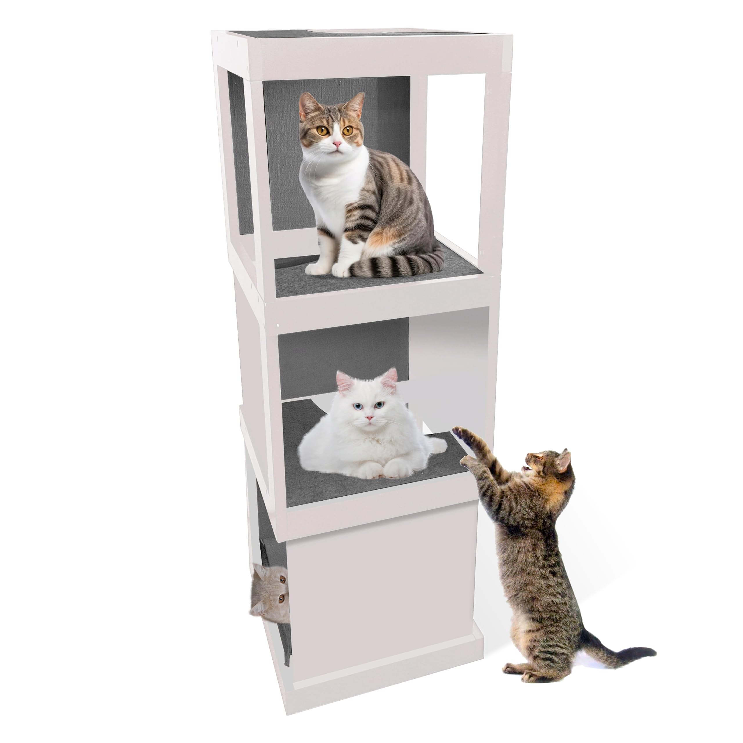 Skywin Modern Cat Tower Scratching Post White/Grey - Climbing Tower Great for Stand, House, or Scratcher - Unique Tree with Sisal Scratch Pads & Soft Felt Pads