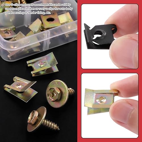 Miniatura 5 de Hilitchi Kit surtido de tuercas y tornillos en U para automóvil, incluye 4 tamaños de clips de tuerca en U, clips tipo U, clips de fijación de