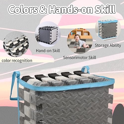 Miniatura 8 de Tapete de juego de espuma para bebé, tapete entrelazado de 0.4 pulgadas de grosor con colores sólidos, tapete de juego suave y no tóxico, tapete