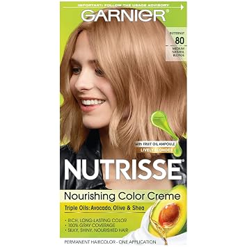 Garnier Nutrisse Nourishing Color Treatment with Fruit Oil Concentrates, Level 3 Permanent, Medium Natural Blonde 80 Pack of 3