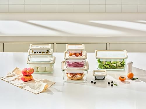 Miniatura 5 de Glasslock Sens 16 piezas de recipientes de cristal para almacenamiento de alimentos – Hermético y a prueba de fugas, 8 tamaños diferentes, tapa