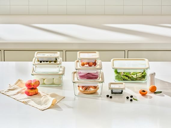 Glasslock Sens 16Pcs Glass Food Storage Set Airtight & Leakproof, 8 Different Sizes, Anti Slip Lid, Microwave & Oven Safe, Perfect for Meal prep, Lunch Box, Nestable & Stackable, Pantry Storage