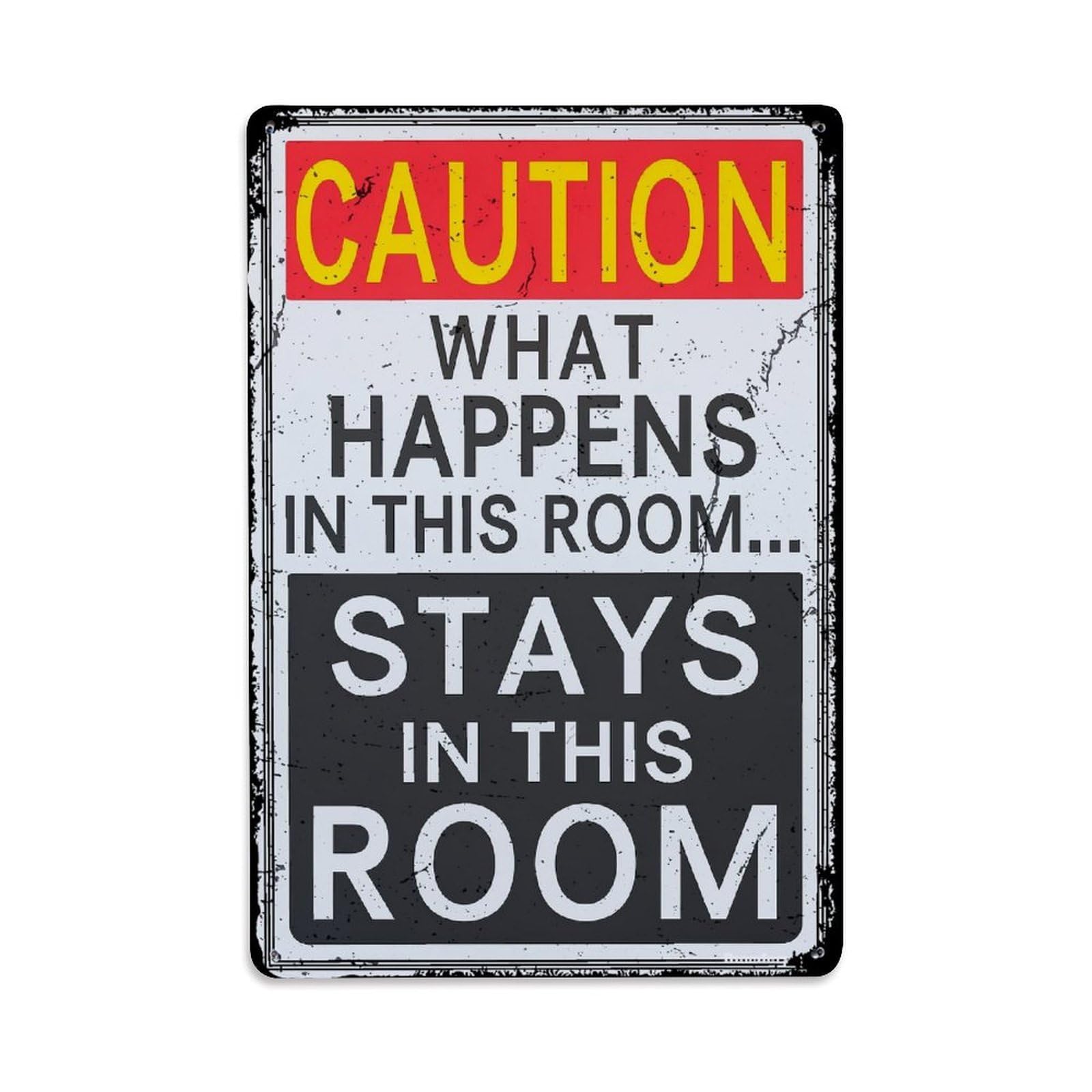 Jdfenggu Vintage Caution What Happens Stays Room Retro Metal Tin Sign, Metal Poster For Bar, Home, Man Cave, Kitchen, Laundry Room Art Decor 8X12 Inch