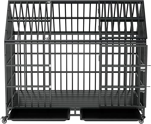 Miniatura 4 de 52 Inches Heavy Duty Dog Crate Furniture with Roof Top, Indoor Dog House Kennel Cage for Large Medium Dogs, Durable Pet Kennel Furniture with Wheels