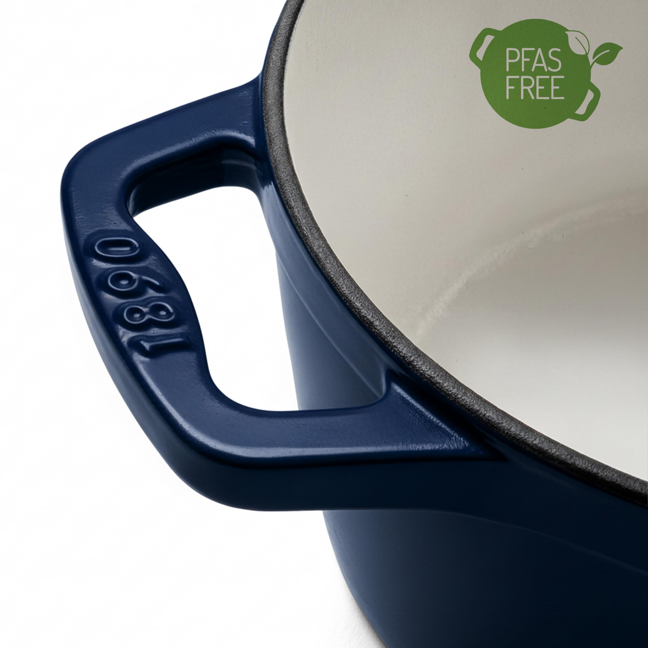 Cocotte Ronde en Fonte Émaillée 36 cm ALMA36, Capacité 7,7 L, Bleu Marine, Compatible Tous Feux, Induction, Gaz, Électrique, Grill, Four, Couvercle Fonte, Idéale pour Mijoter et Rôtir