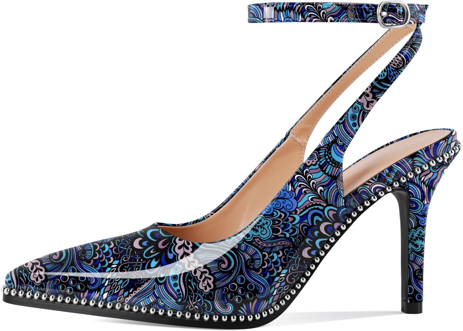 Soireelady Women's Slingback Heels Ankle Strap Pointed Toe Stilettos High Heel Beaded Pumps Dress Shoes 3.5 Inches - Image 7