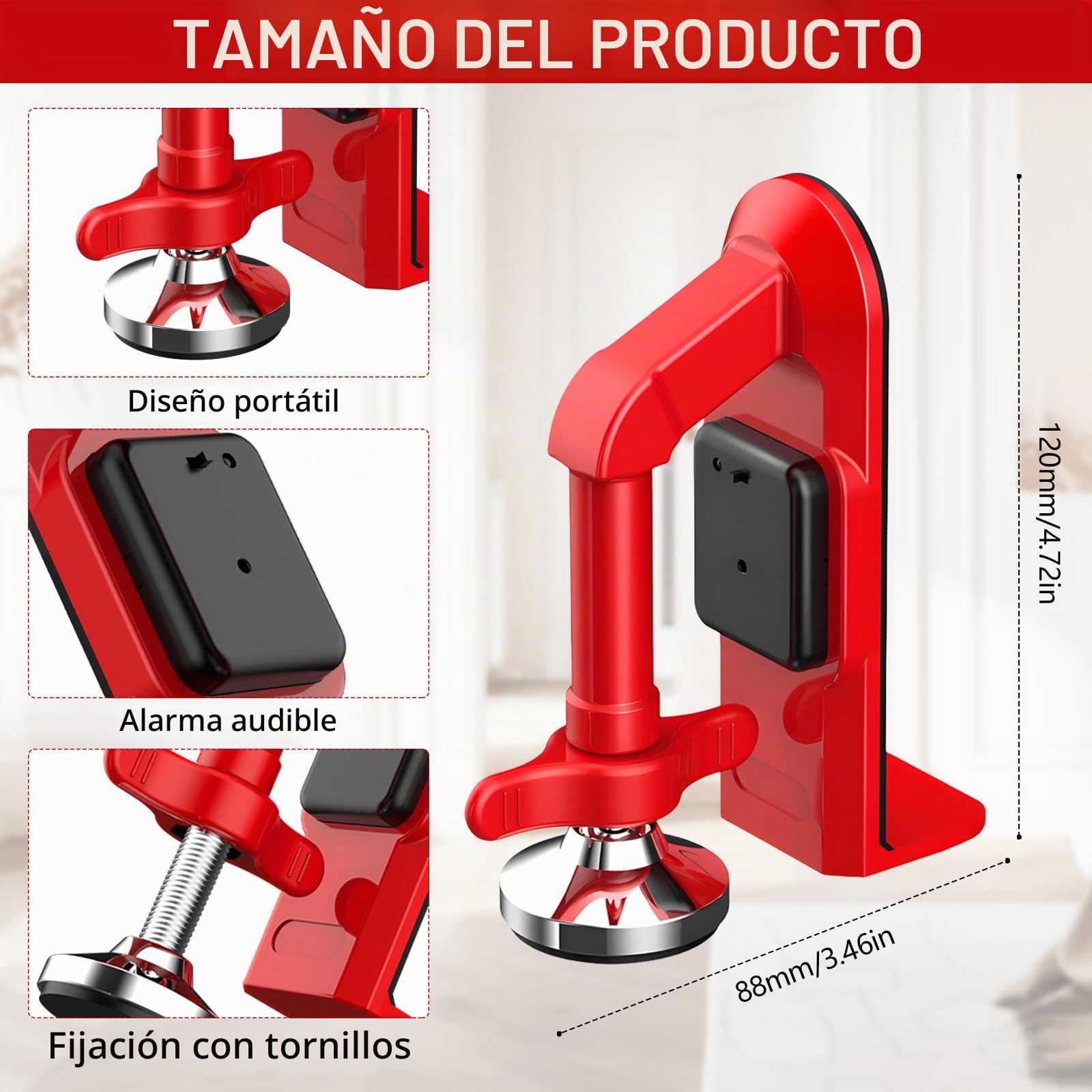 2 Piezas Topes de Puerta con Alarma, Tope de Puerta Ajustable con Alarma de 80 dB para Puerta Trampa, Cierre de Puerta Portátil para Seguridad del Hogar Hotel Viajes y Protección Personal
