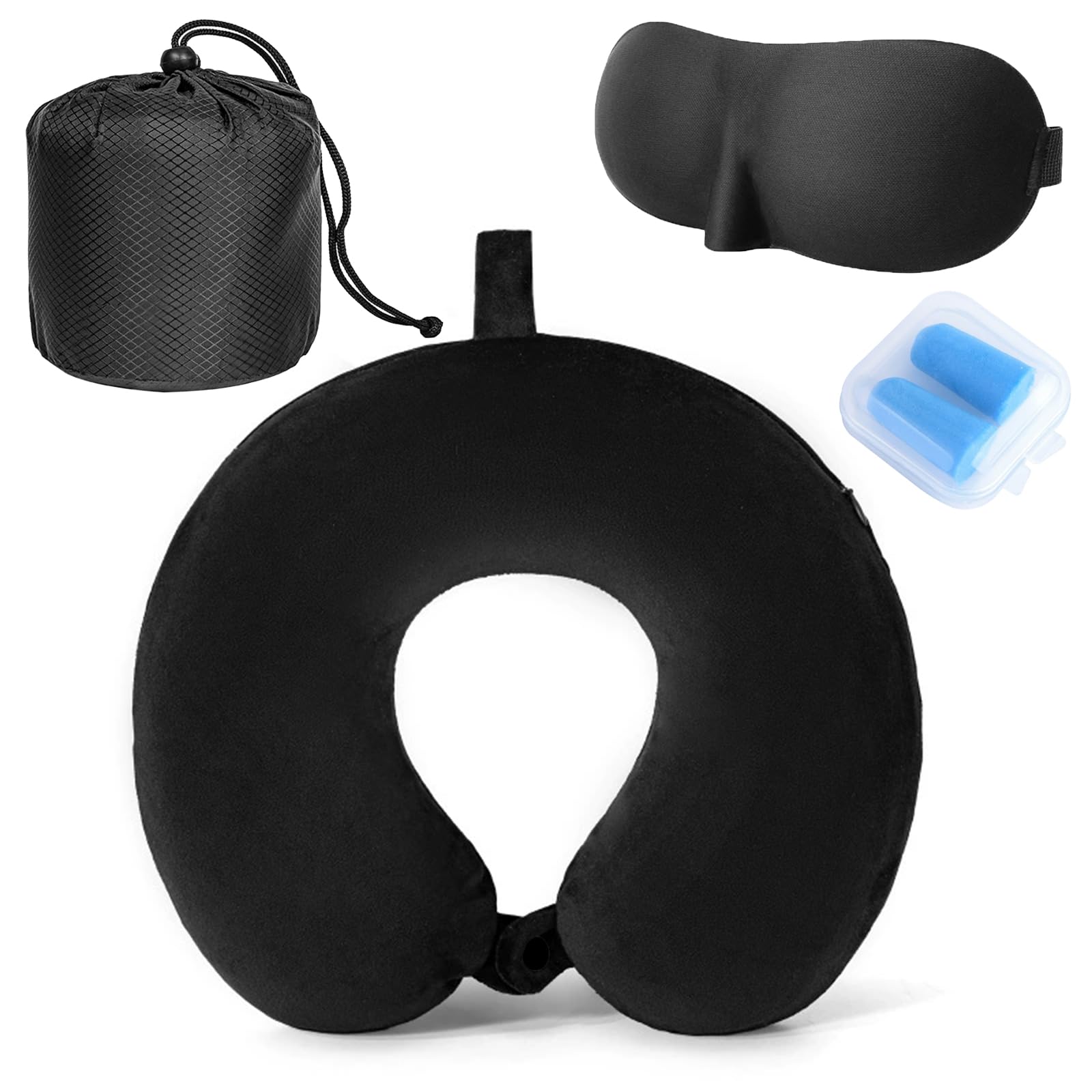 Poduszka pod kark do samolotu, poduszka podróżna z pianką Memory Foam, poduszka 30 cm pod kark na podróż z maską do spania, zatyczkami do uszu i torbą na podróż, do samolotu, biura, samochodu
