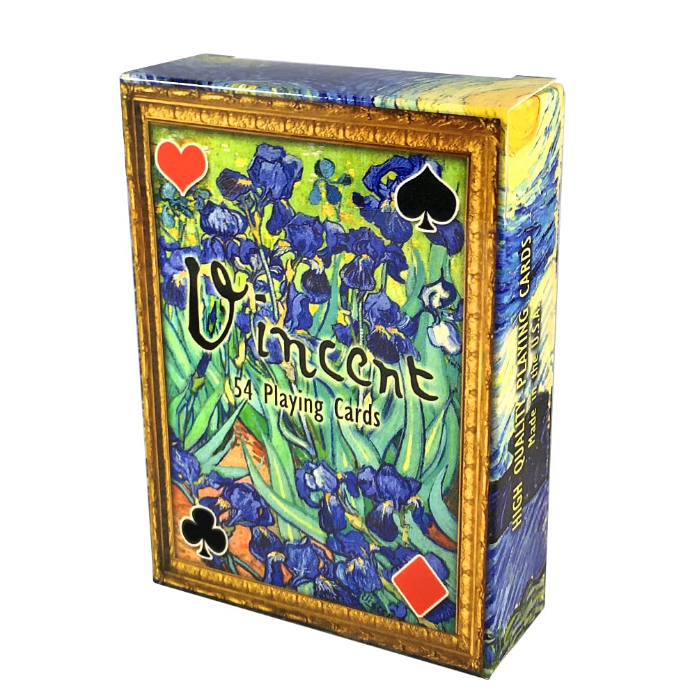 54 Playing Cards featuring Vincent Gogh's Famous Paintings such as Sunflowers, Irises, Starry Night, Self Portrait and more. European Art. Classical Art.