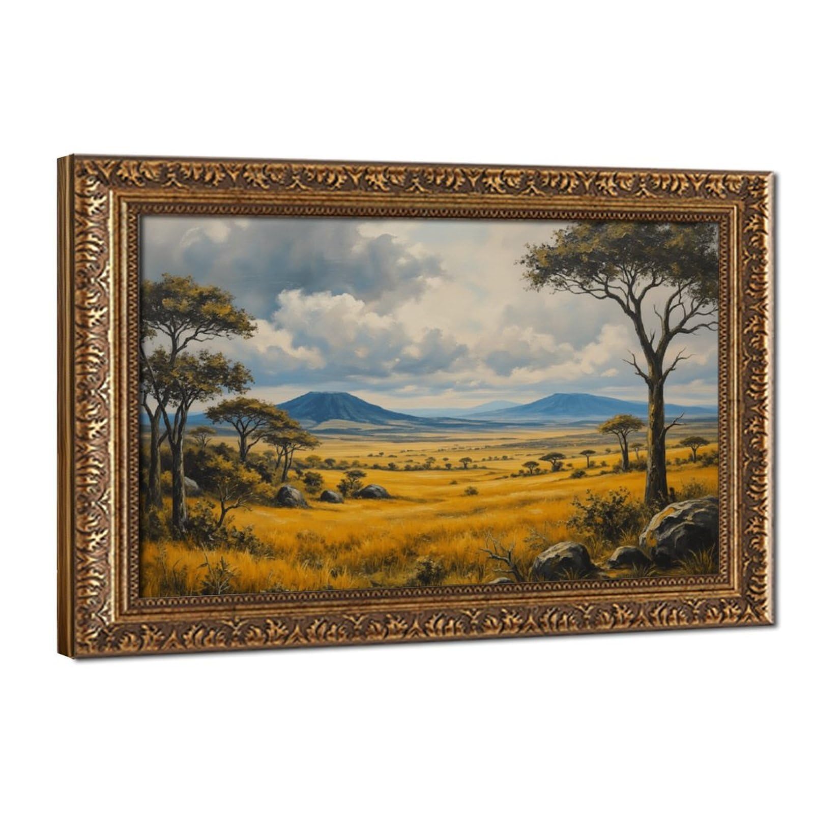 Mnyuein Póster de paisaje pastoral de la naturaleza, 7 lienzos, decoración de pared, pinturas para sala de estar, dormitorio, marco dorado retro, 12 pulgadas de largo x 18 pulgadas de ancho