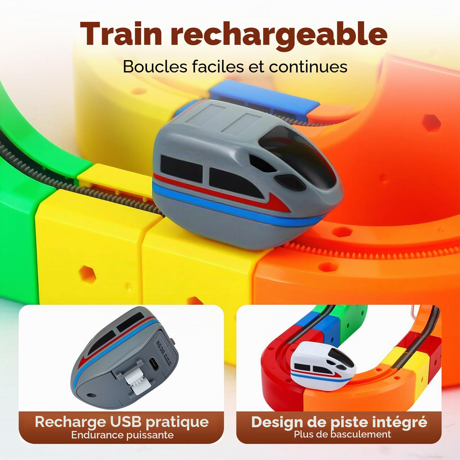 Ensemble de Train Cube Magique 123 pièces, Ensemble de Train électrique, mises en Page 3D intégrées, Piste de Course Flexible, Jouet de Construction de Voiture motorisé défiant la gravité