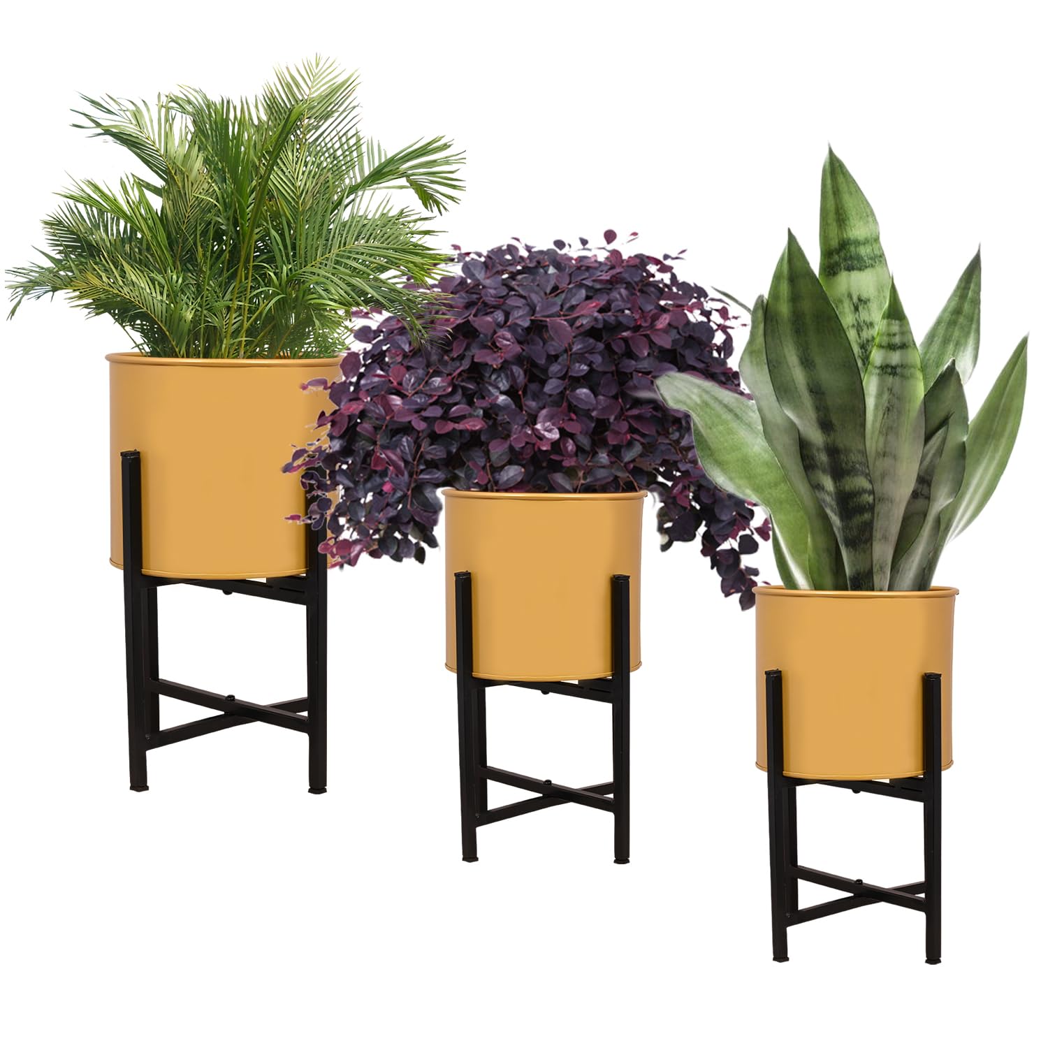 ORILEY Modern Floor Flower Stands with Pot Four Black Strong Leg Support Tall Indoor Outdoor Gamla Holder Display Rack for Home Bedroom Living Room Garden Balcony Decoration (Set of 3, Golden) (B0D1K8TBXQ) Amazon Price History, Amazon Price Tracker