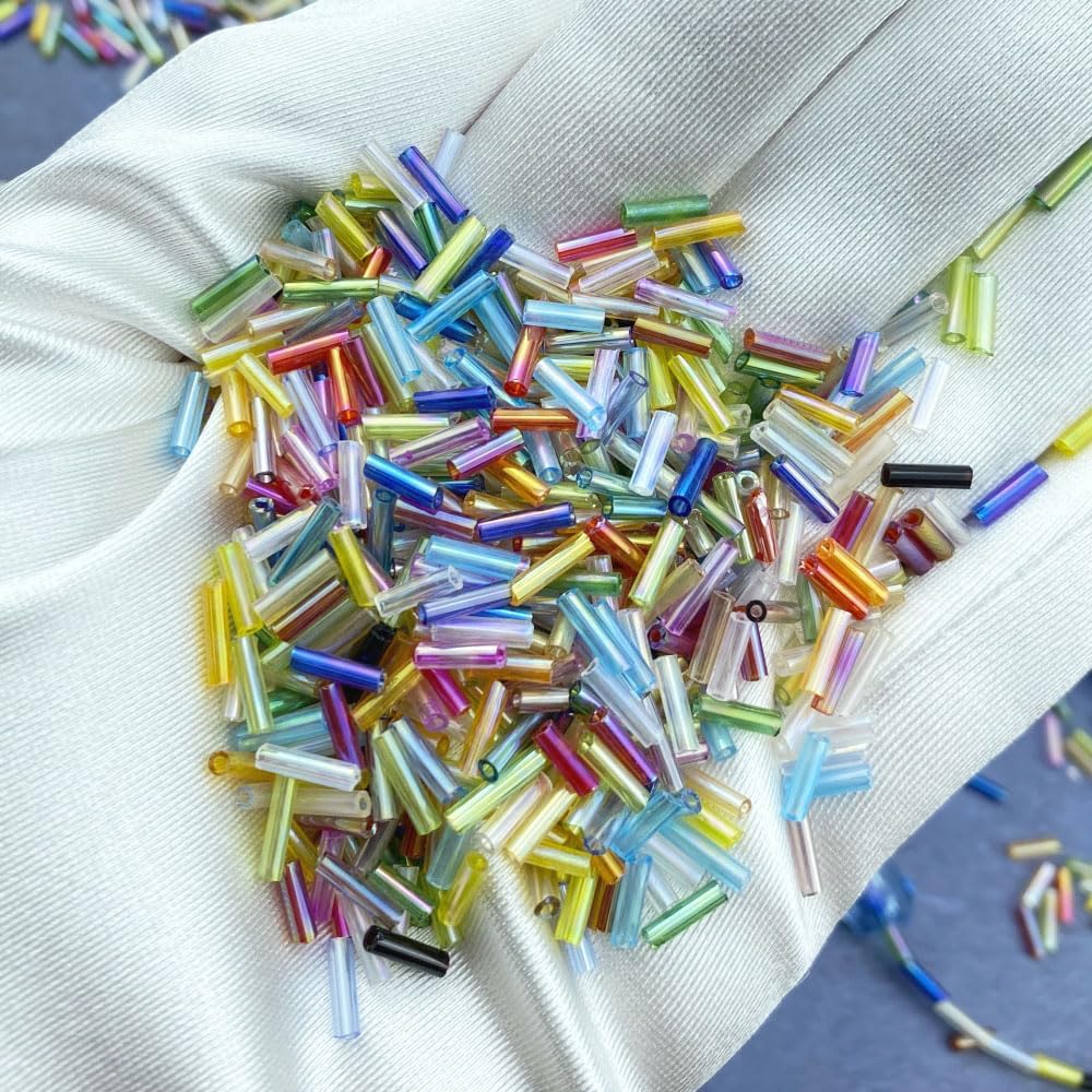 90g Bugle Beads 2x7mm Mini Long Tube Seed Bead Glass Craft Beads AB Color Loose Spacer Beads for Earring Bracelets Necklace Waist Beads Jewelry Making(Black) - Image 4