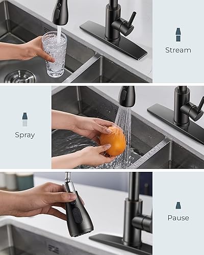 Miniatura 3 de FORIOUS ORB - Grifo de cocina con rociador extraíble, grifo de fregadero de cocina de arco alto de una sola manija con placa de cubierta, grifos de