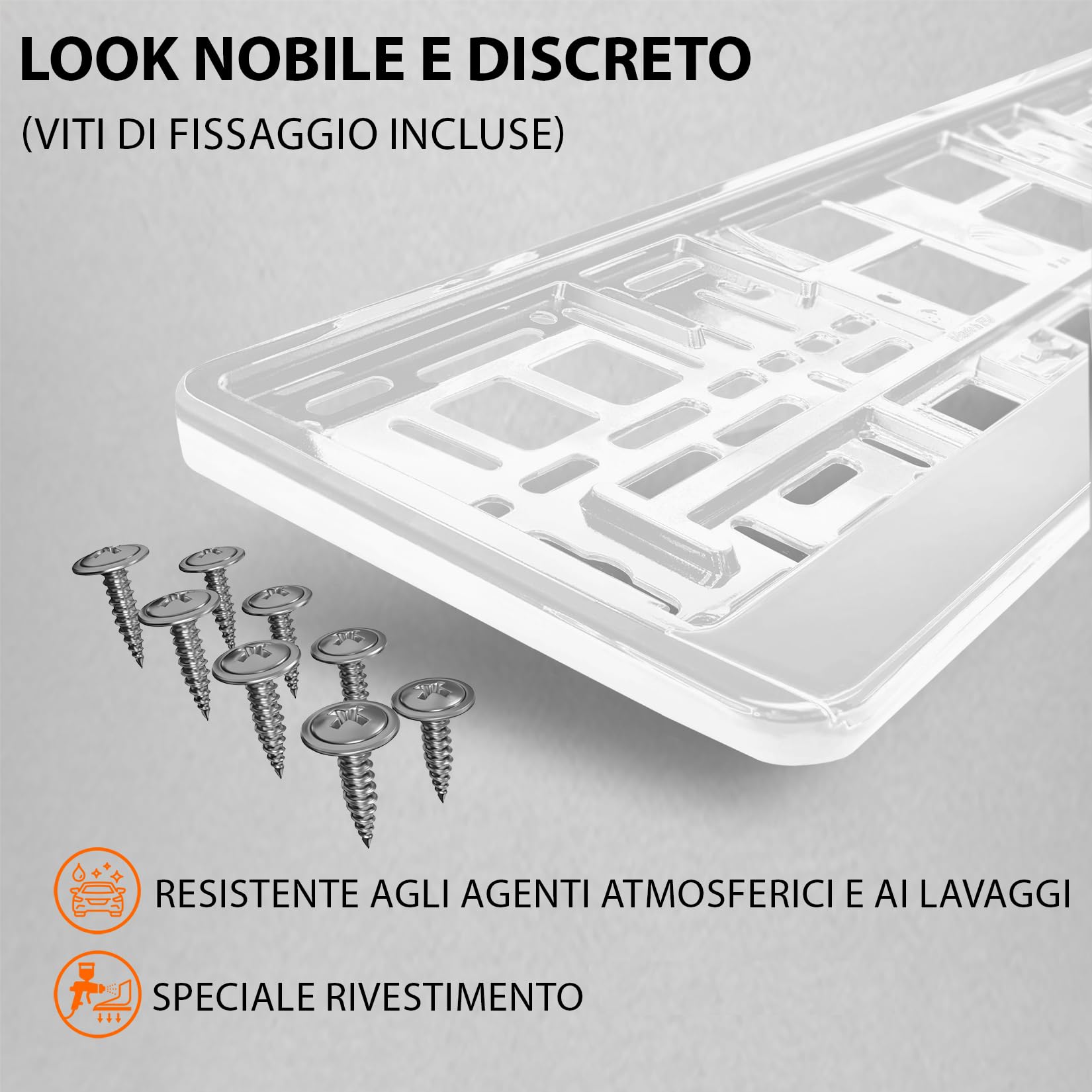 Portatarga Auto - Supporto Targa - [semplice, durevole e sicuro] - 8 viti - 520x110 mm - Bianco brillante - Porta Targa - adatto a qualsiasi auto - per targhe italiane omologate - Fissaggio per Targa
