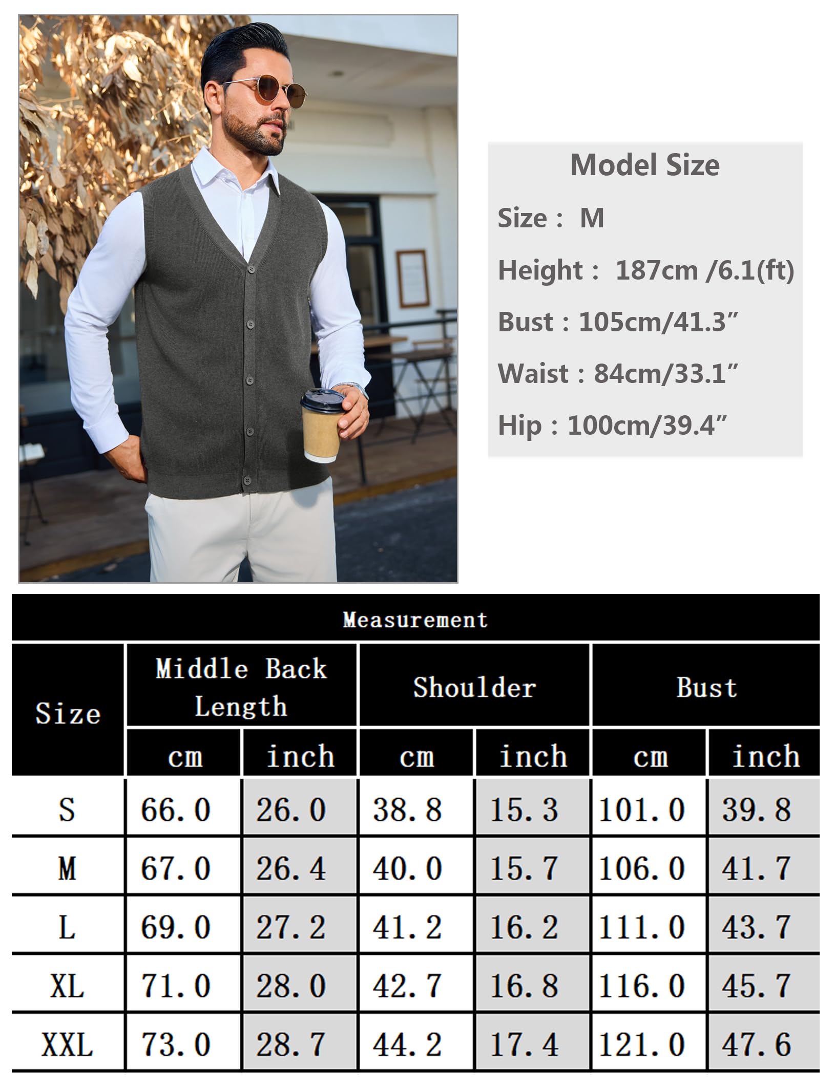 Sykooria Chaleco de Punto con Cuello en V Sin Mangas para Hombre Suéter Tejido Ligero y Elegante con Botones S-XXL