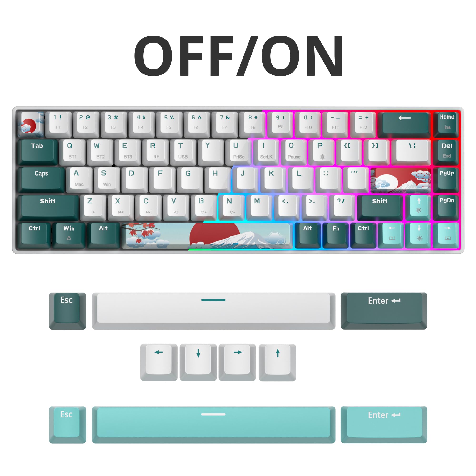 Teclado Mecanico Inalámbrico,Mini Teclado Gaming 65% Wireless Gamer Keyboard 2.4Ghz/Bluetooth/USB-C Hot Swap American QWERTY Layout con para PC/Mac